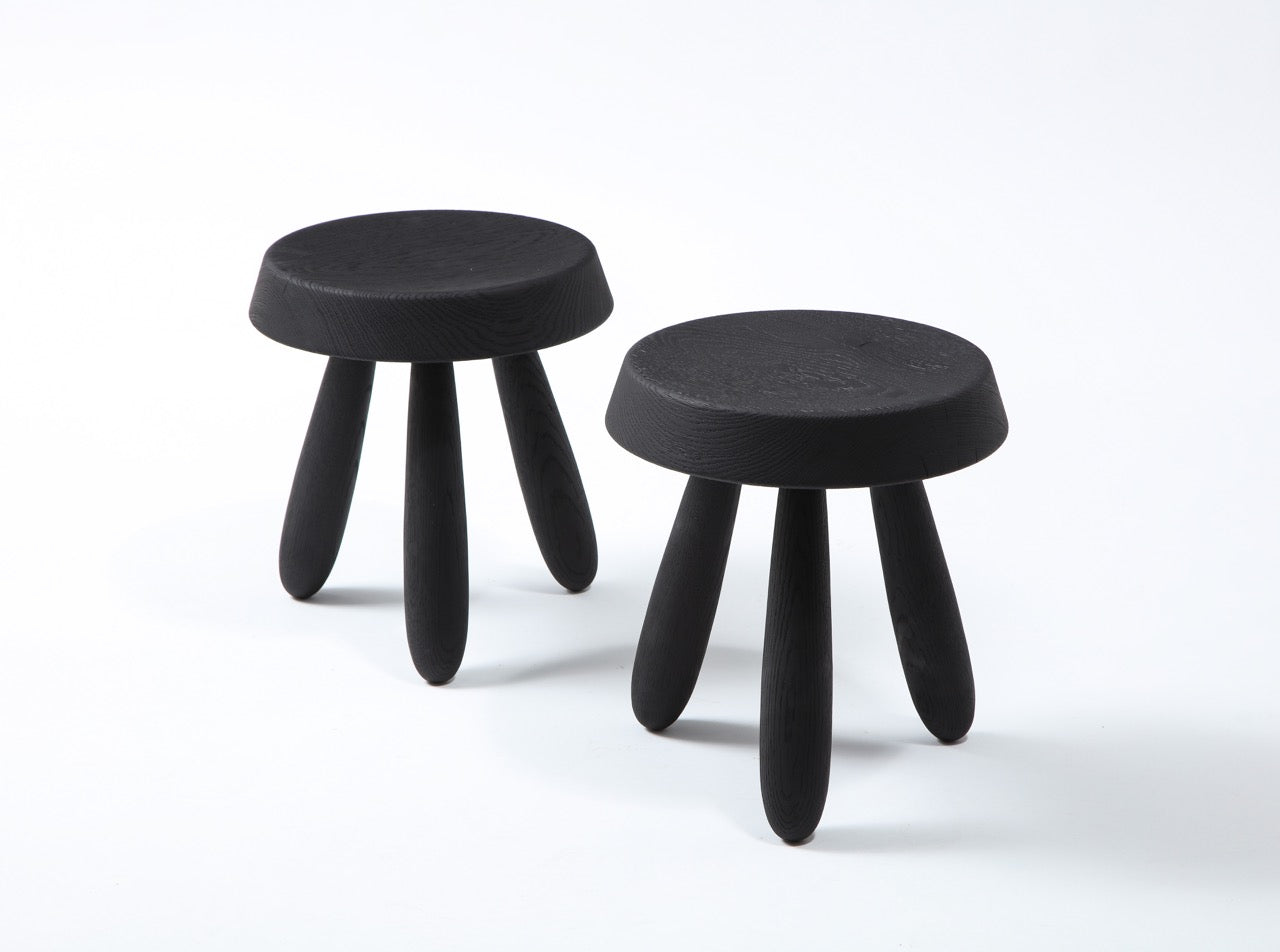 Deep Charcoal Burnt Oak Tripod Stool by Douglas Mont for Facto Atelier Paris
