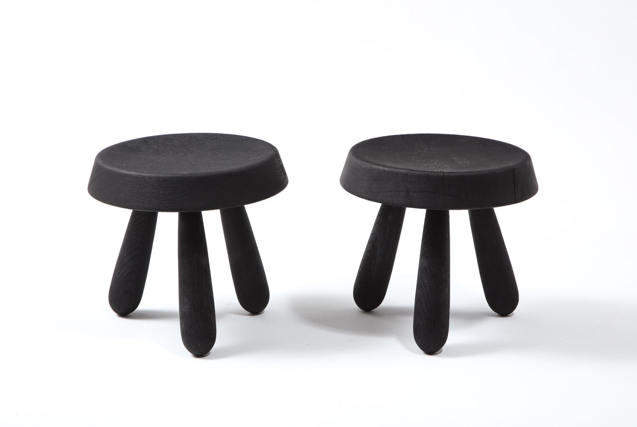 Petite Charcoal Burnt Oak Tripod Stool by Douglas Mont for Facto Atelier, Paris