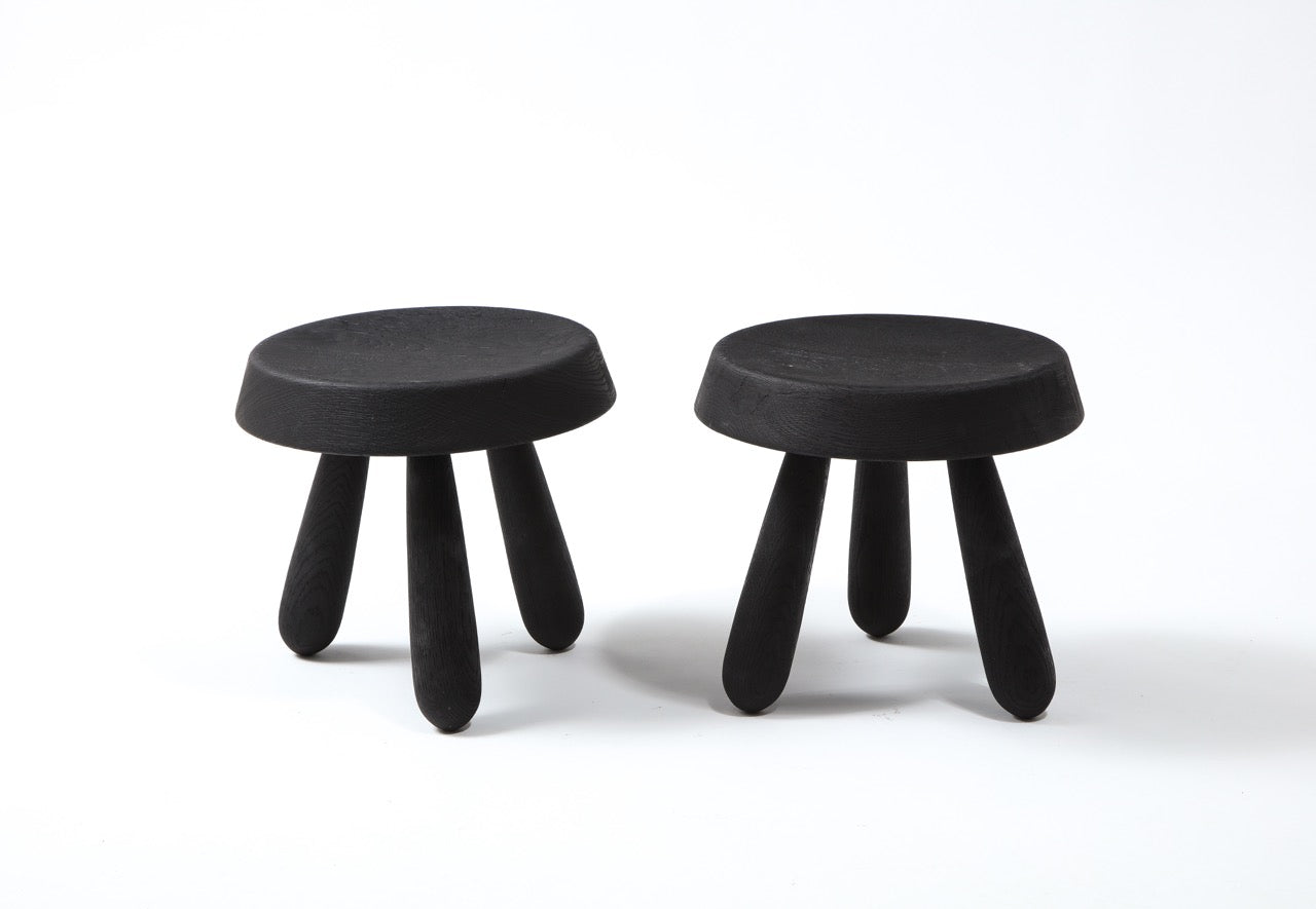 Petite Charcoal Burnt Oak Tripod Stool by Douglas Mont for Facto Atelier, Paris