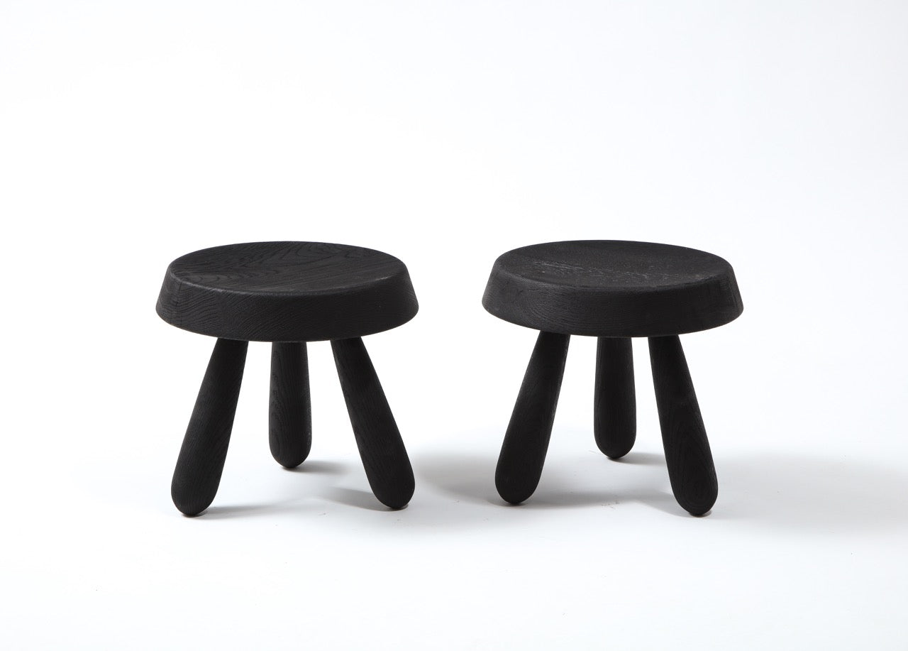 Petite Charcoal Burnt Oak Tripod Stool by Douglas Mont for Facto Atelier, Paris