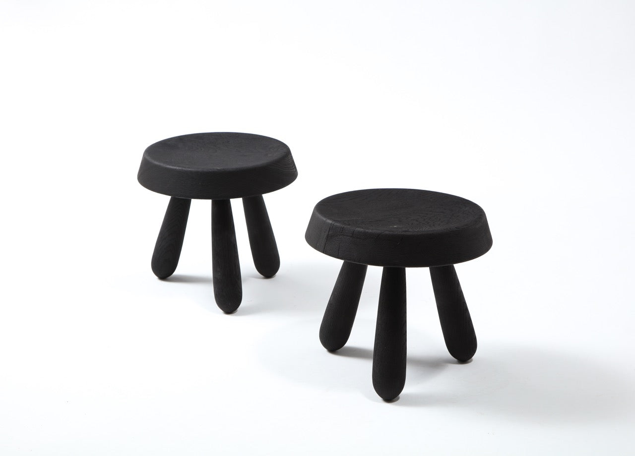 Petite Charcoal Burnt Oak Tripod Stool by Douglas Mont for Facto Atelier, Paris