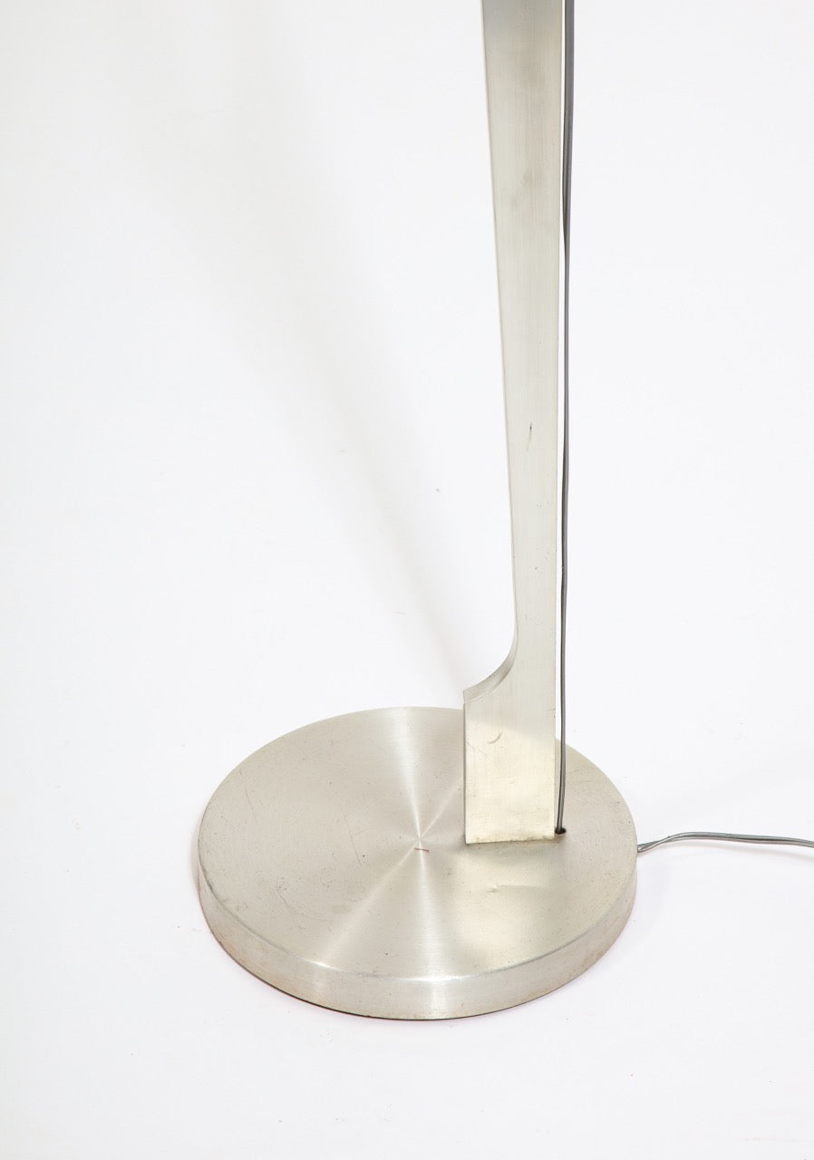 Minimalist Stainless Steel Floor Lamp Attributed to Maison Jansen, France 1970s