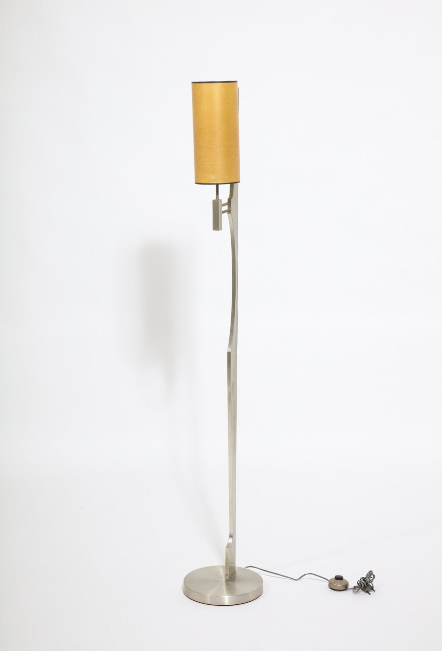 Minimalist Stainless Steel Floor Lamp Attributed to Maison Jansen, France 1970s
