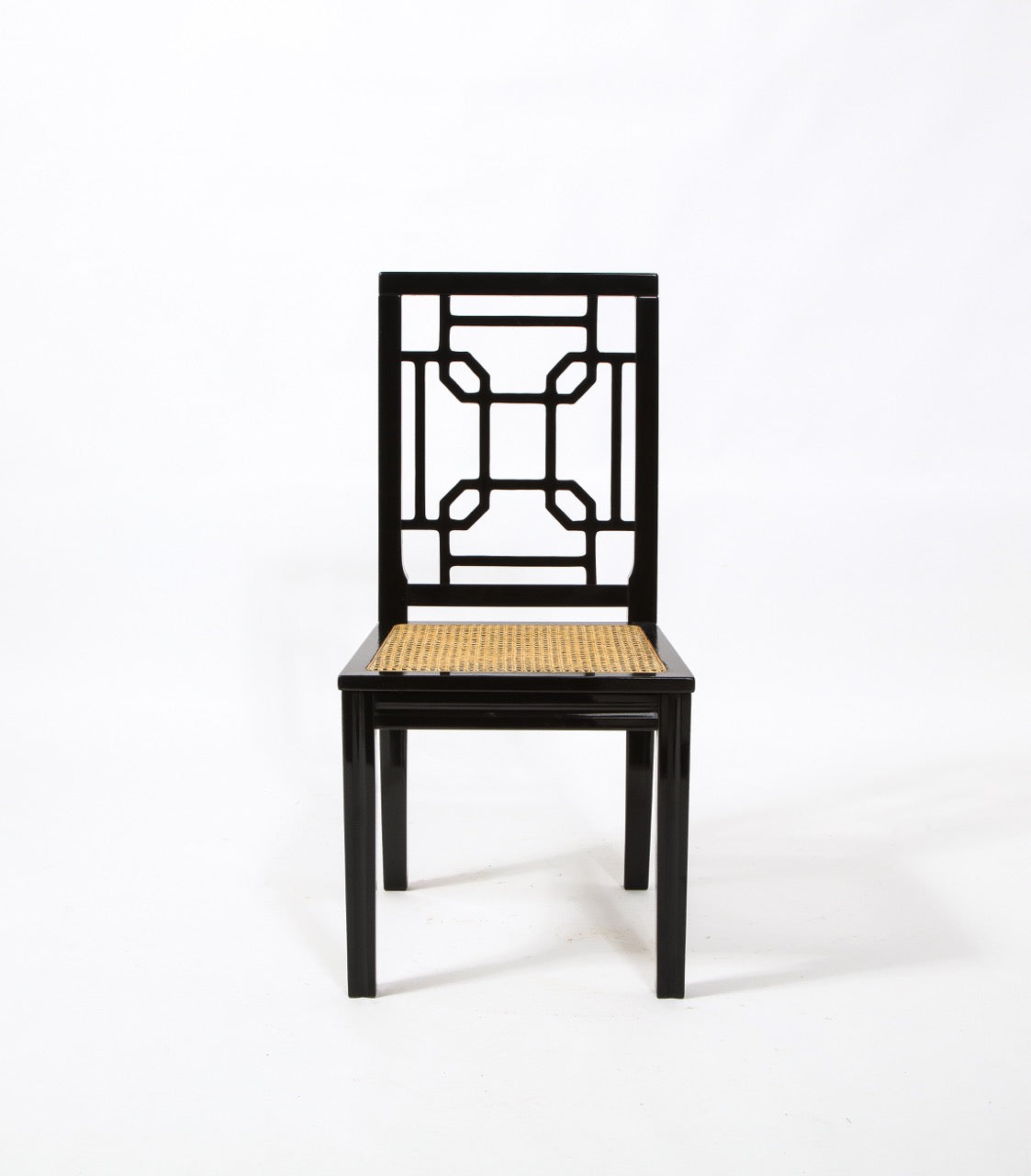 Asian Accents 6 Black Lacquer Wood Canned Chairs by Montina, Italy, 1970's