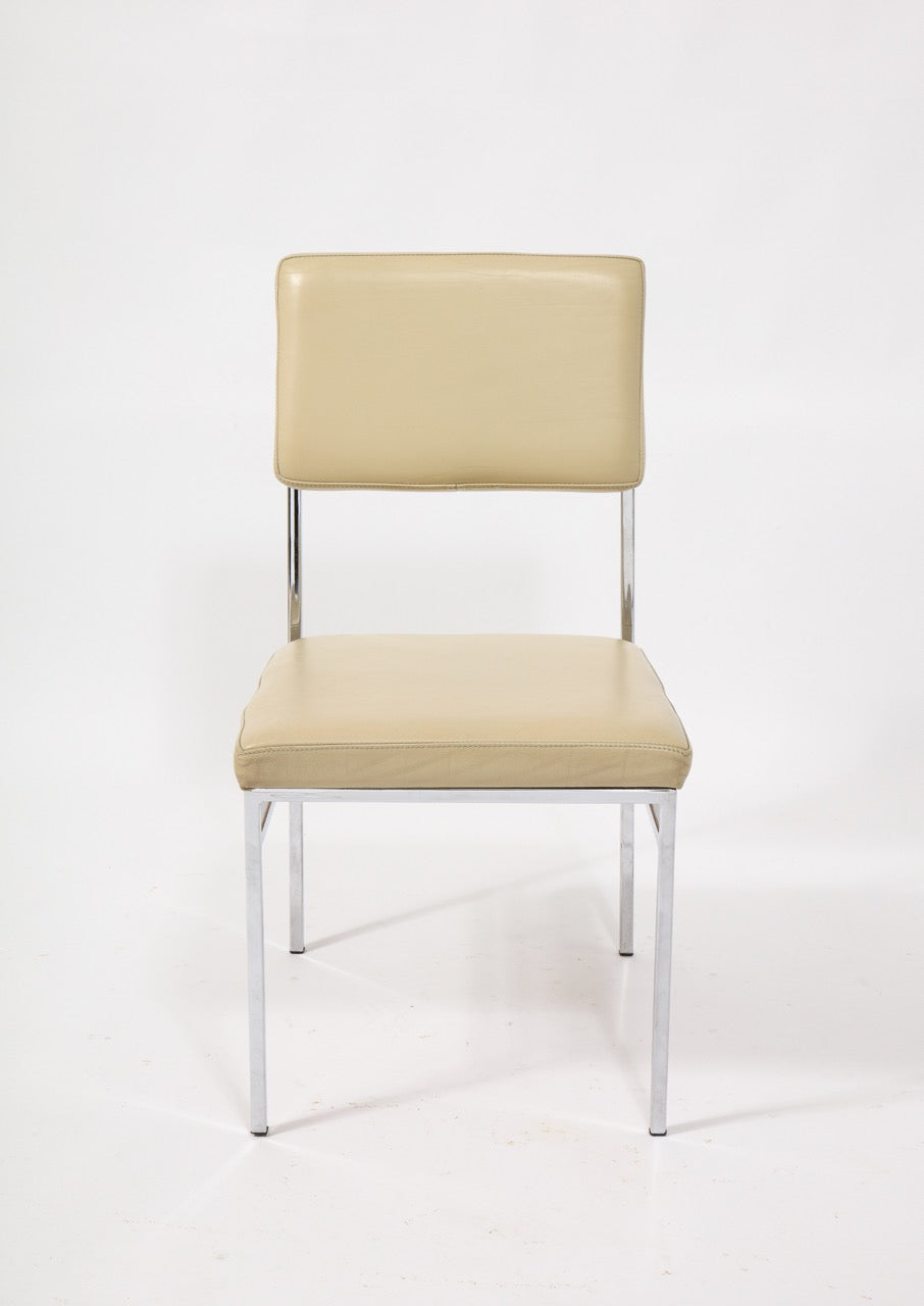 6 Chrome and Cream Leather P60 Chairs by Philippon & Lecoq, France, 1960's