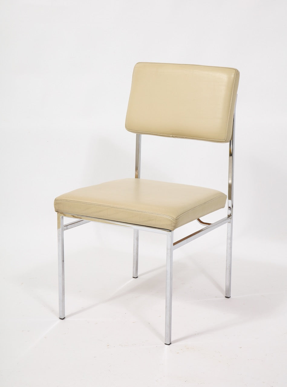 6 Chrome and Cream Leather P60 Chairs by Philippon & Lecoq, France, 1960's