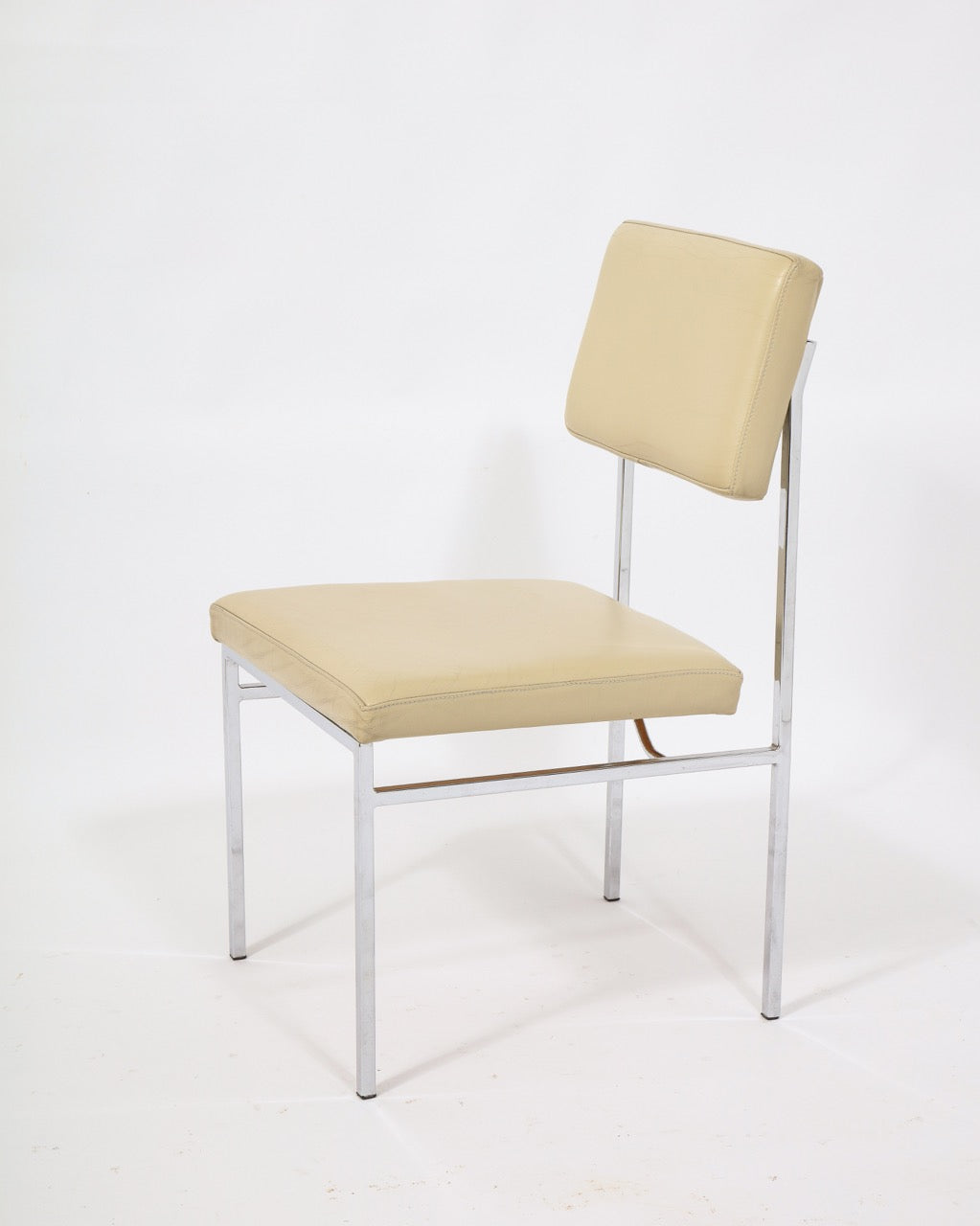 6 Chrome and Cream Leather P60 Chairs by Philippon & Lecoq, France, 1960's