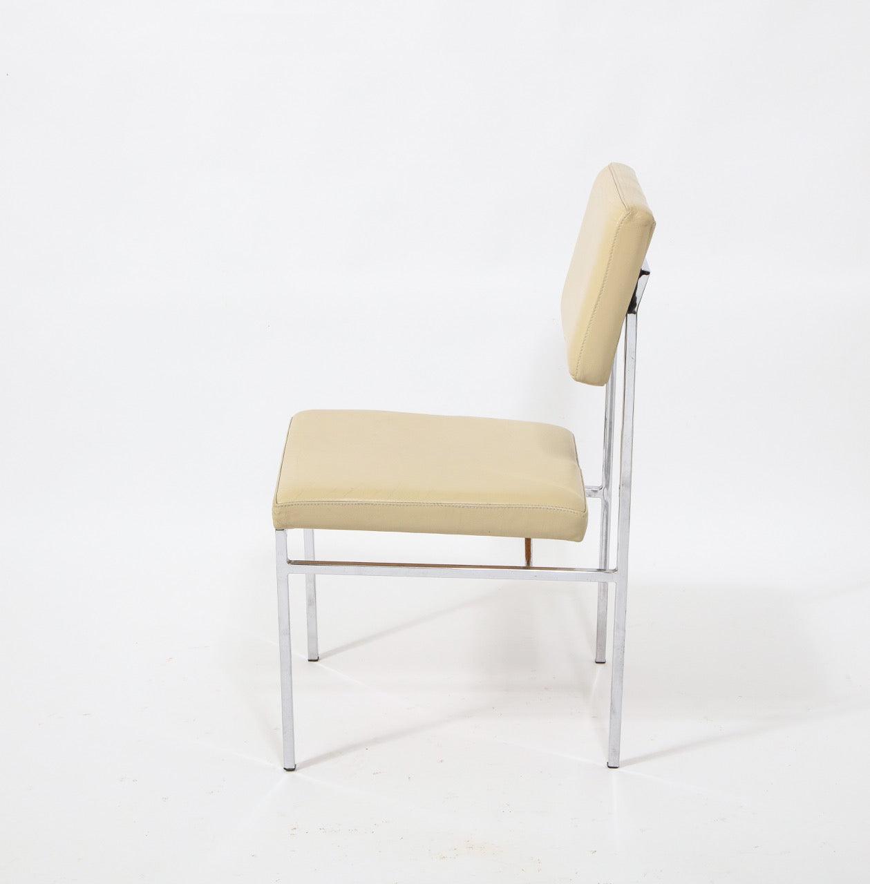6 Chrome and Cream Leather P60 Chairs by Philippon & Lecoq, France, 1960's