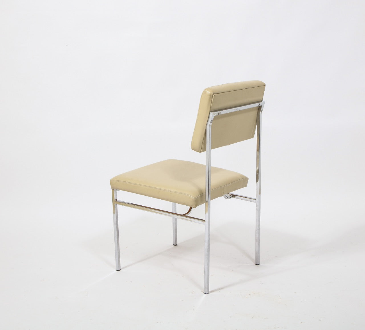 6 Chrome and Cream Leather P60 Chairs by Philippon & Lecoq, France, 1960's