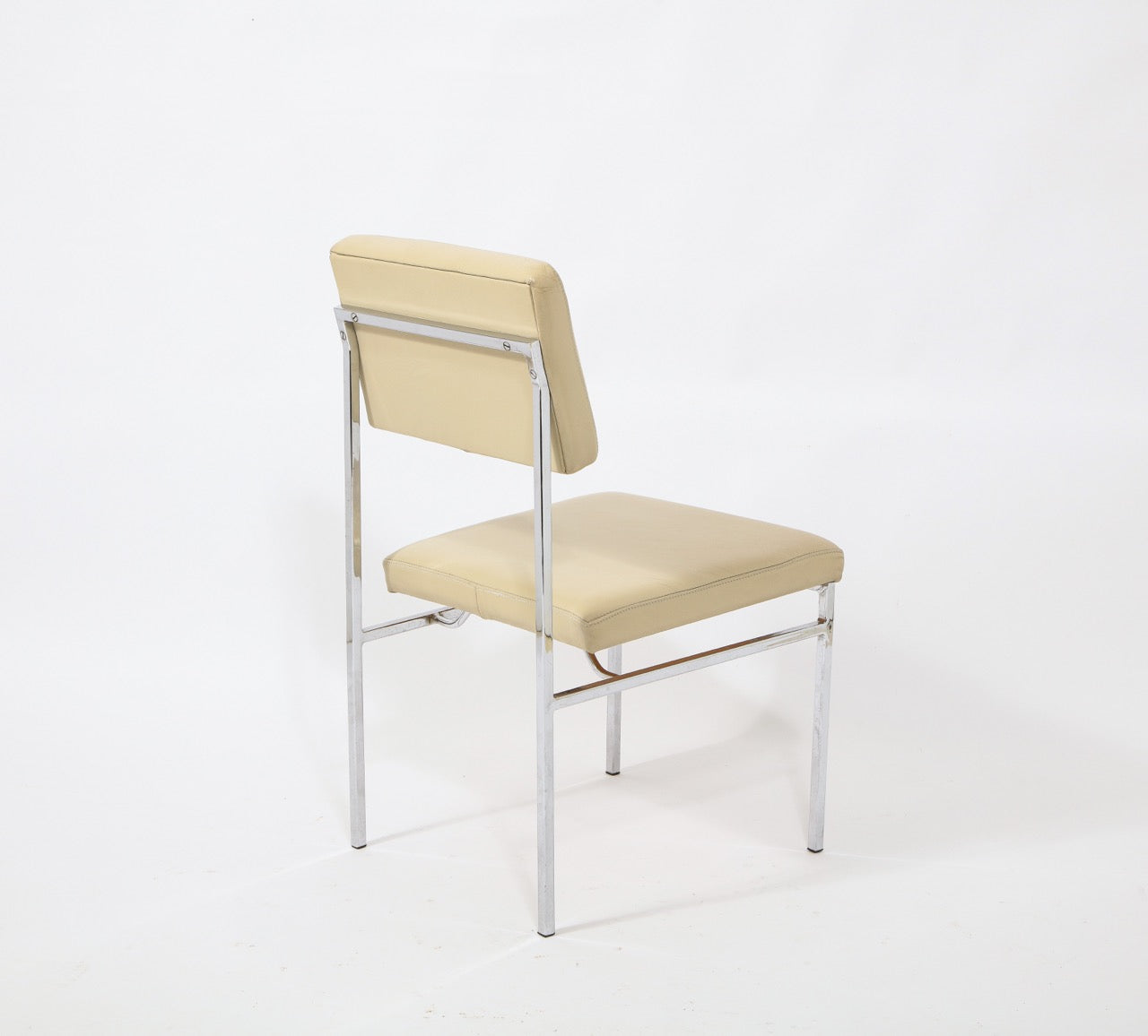 6 Chrome and Cream Leather P60 Chairs by Philippon & Lecoq, France, 1960's