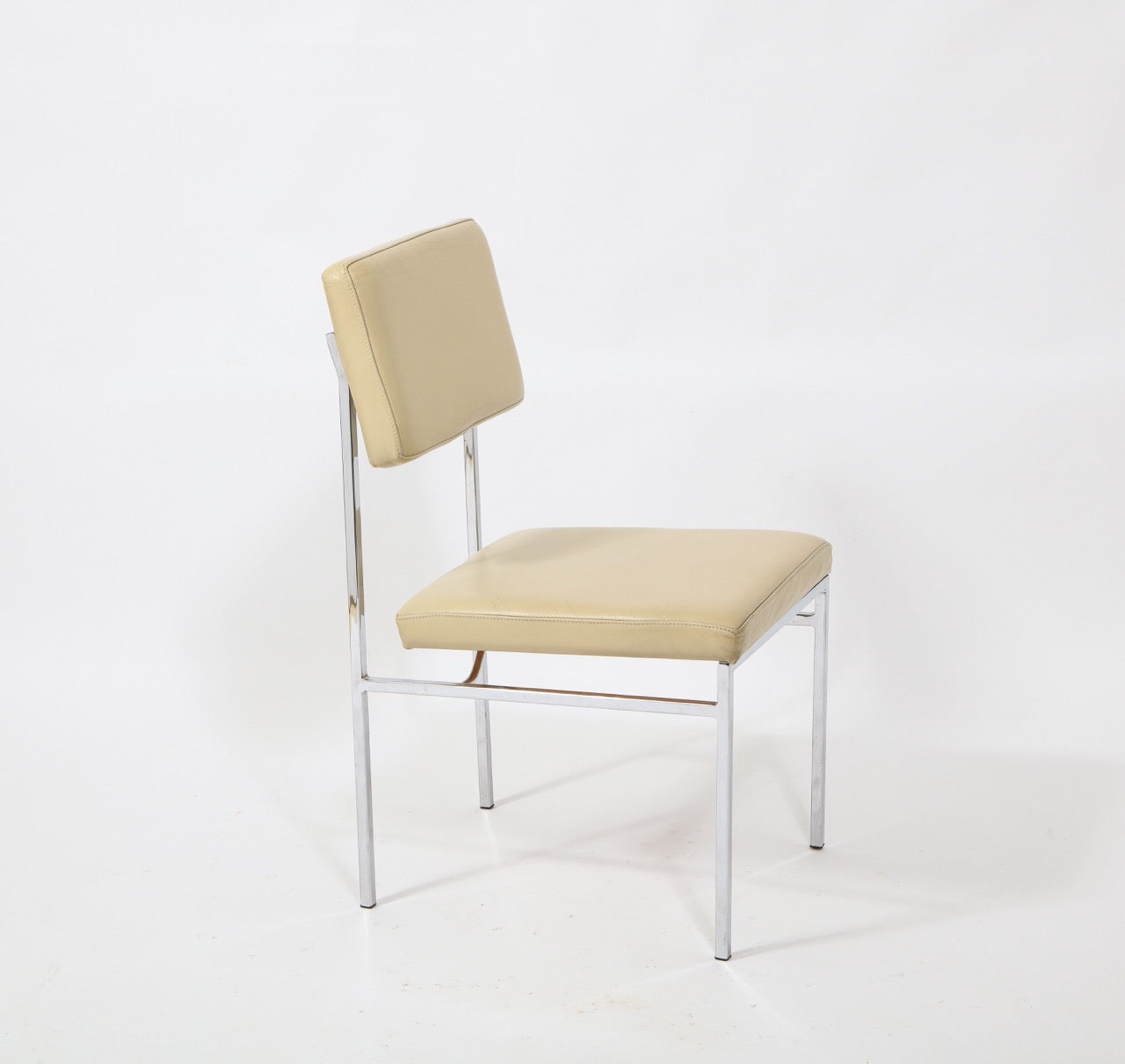 6 Chrome and Cream Leather P60 Chairs by Philippon & Lecoq, France, 1960's