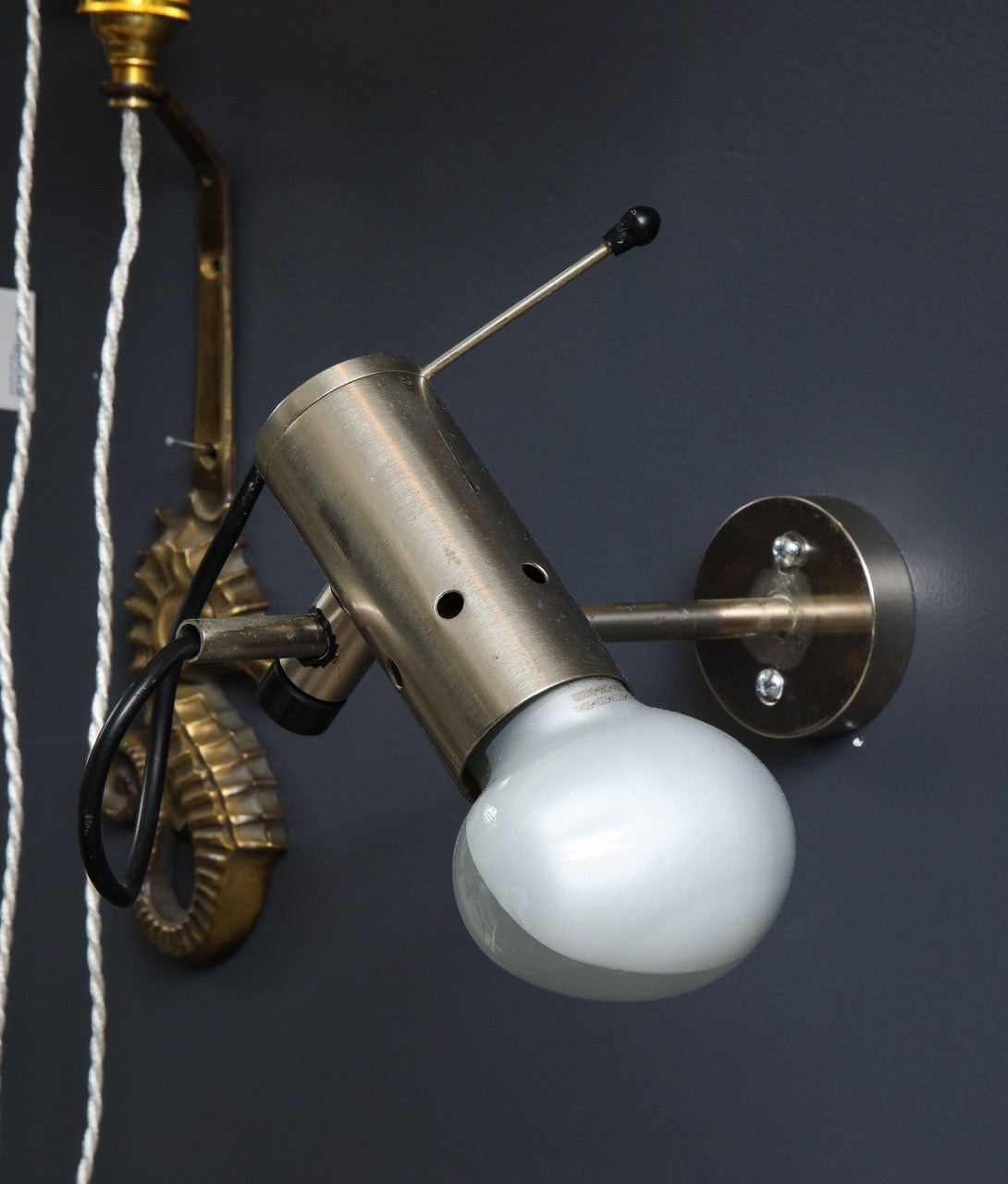 Minimalist Nickel Plated Bronze Sconces by Tito Agnoli for Oluce, Italy 1970's
