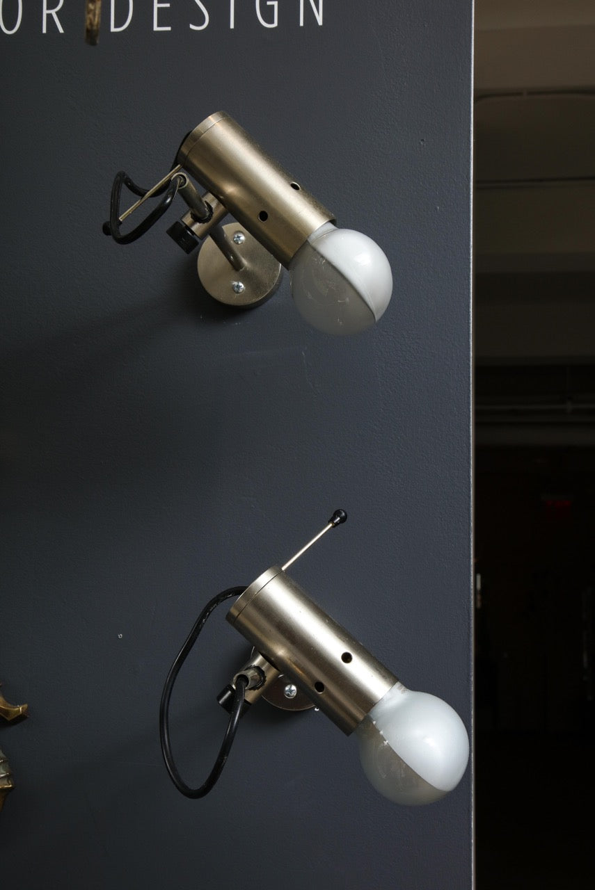 Minimalist Nickel Plated Bronze Sconces by Tito Agnoli for Oluce, Italy 1970's