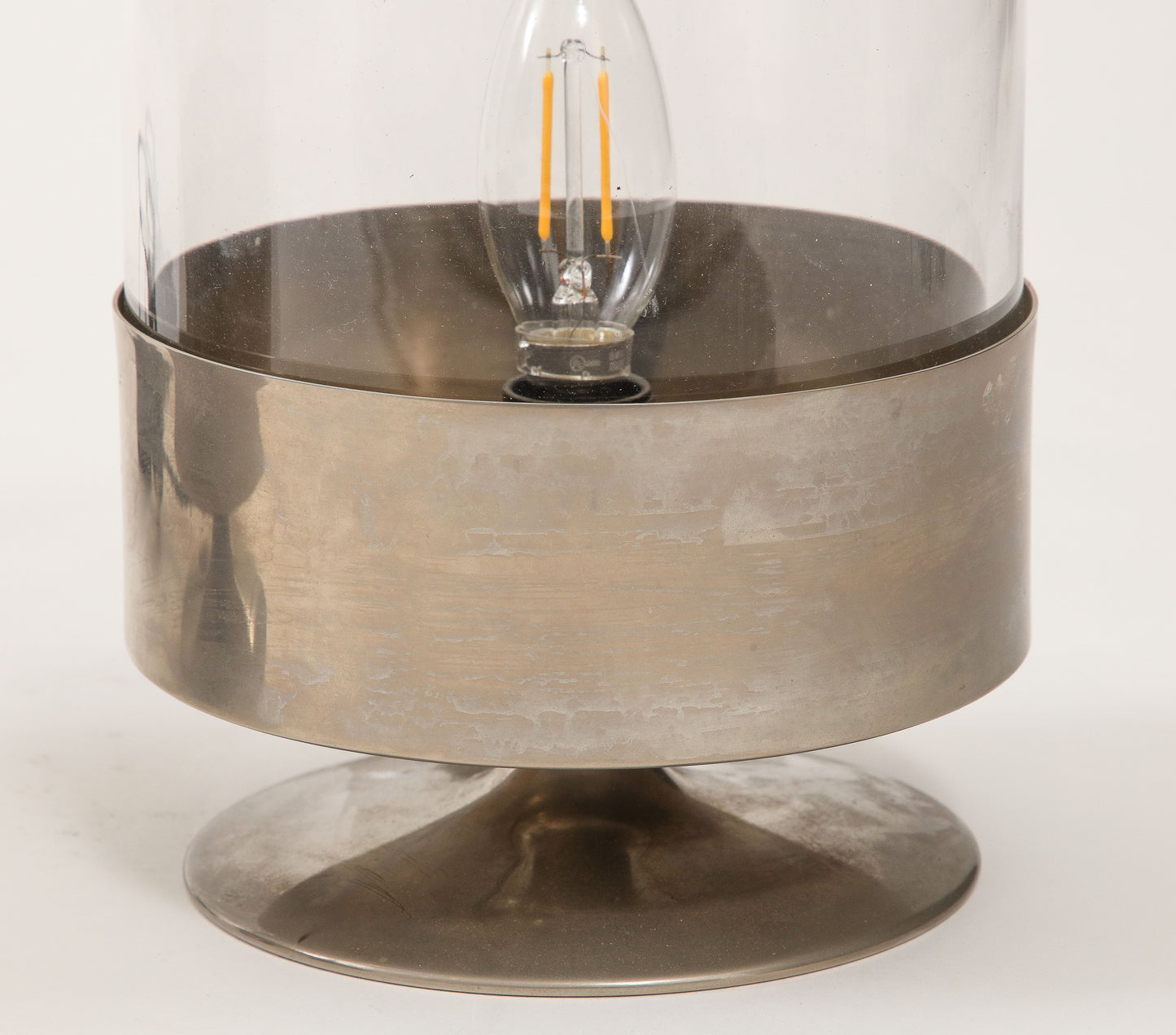 Pair of Philippe Barbier Nickel Plated Brass & Glass Table Lamps - France 1970's