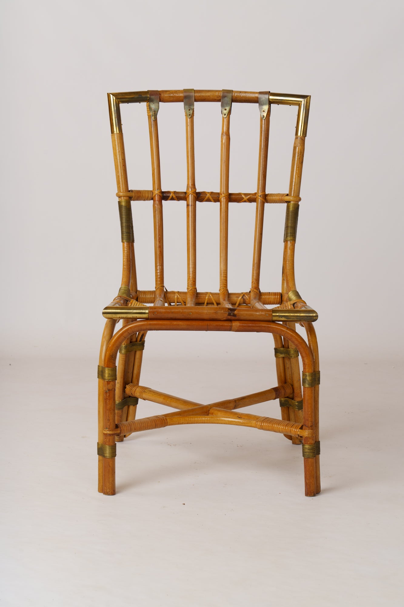 Rattan & Brass Desk & Chair by Gilles Sermadiras, Ed. Maison & Jardin - 1960's