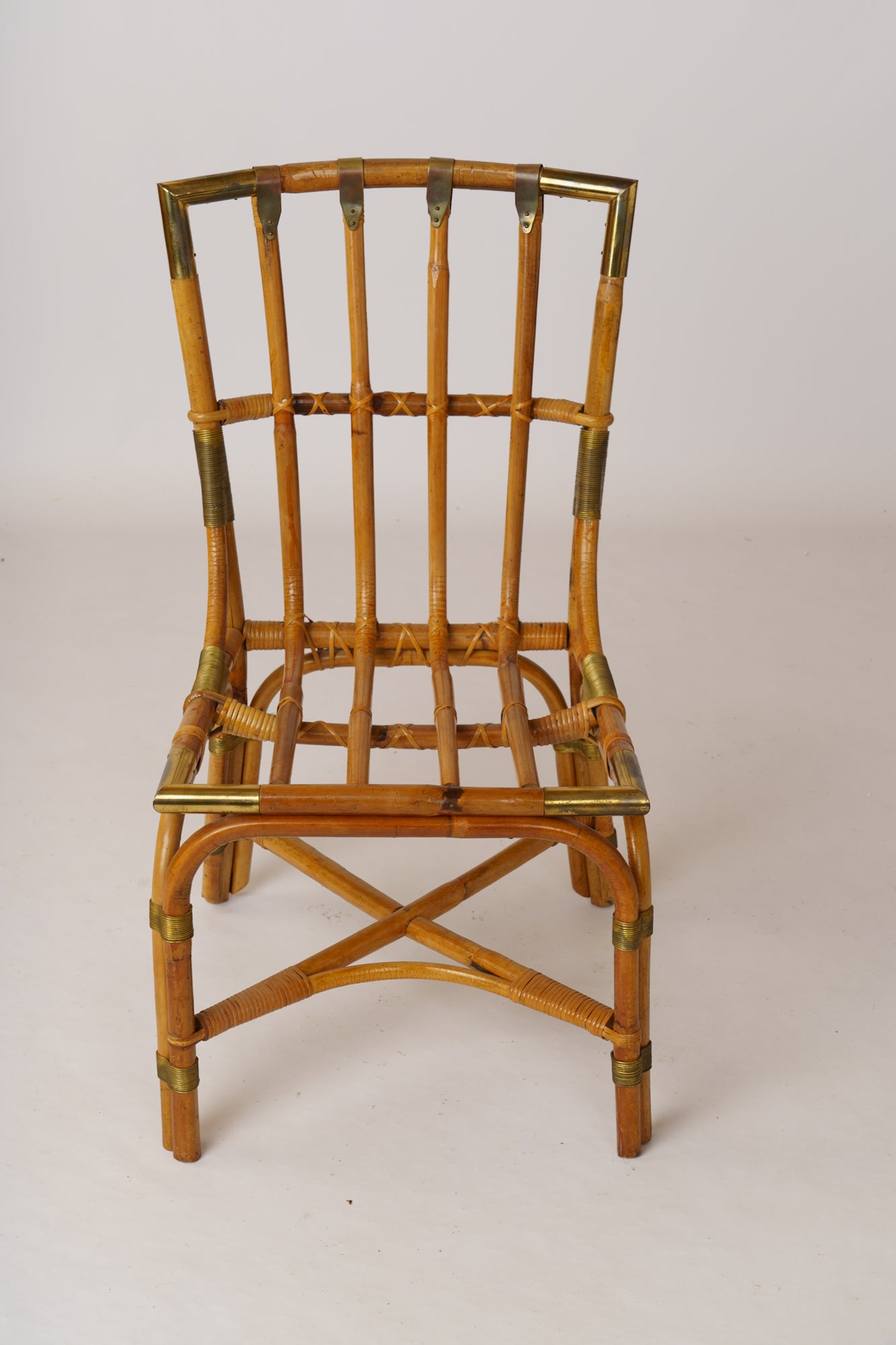 Rattan & Brass Desk & Chair by Gilles Sermadiras, Ed. Maison & Jardin - 1960's