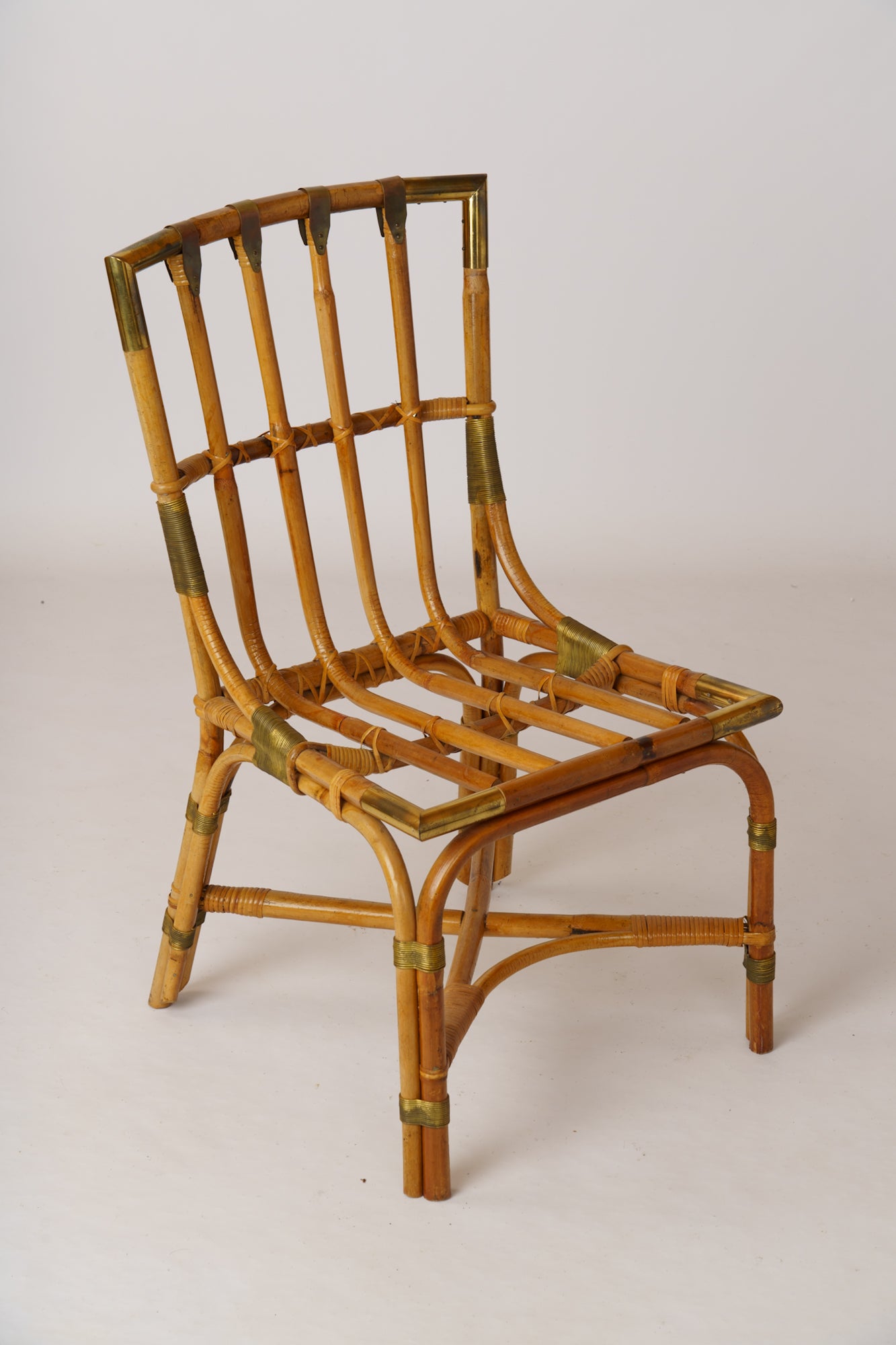 Rattan & Brass Desk & Chair by Gilles Sermadiras, Ed. Maison & Jardin - 1960's