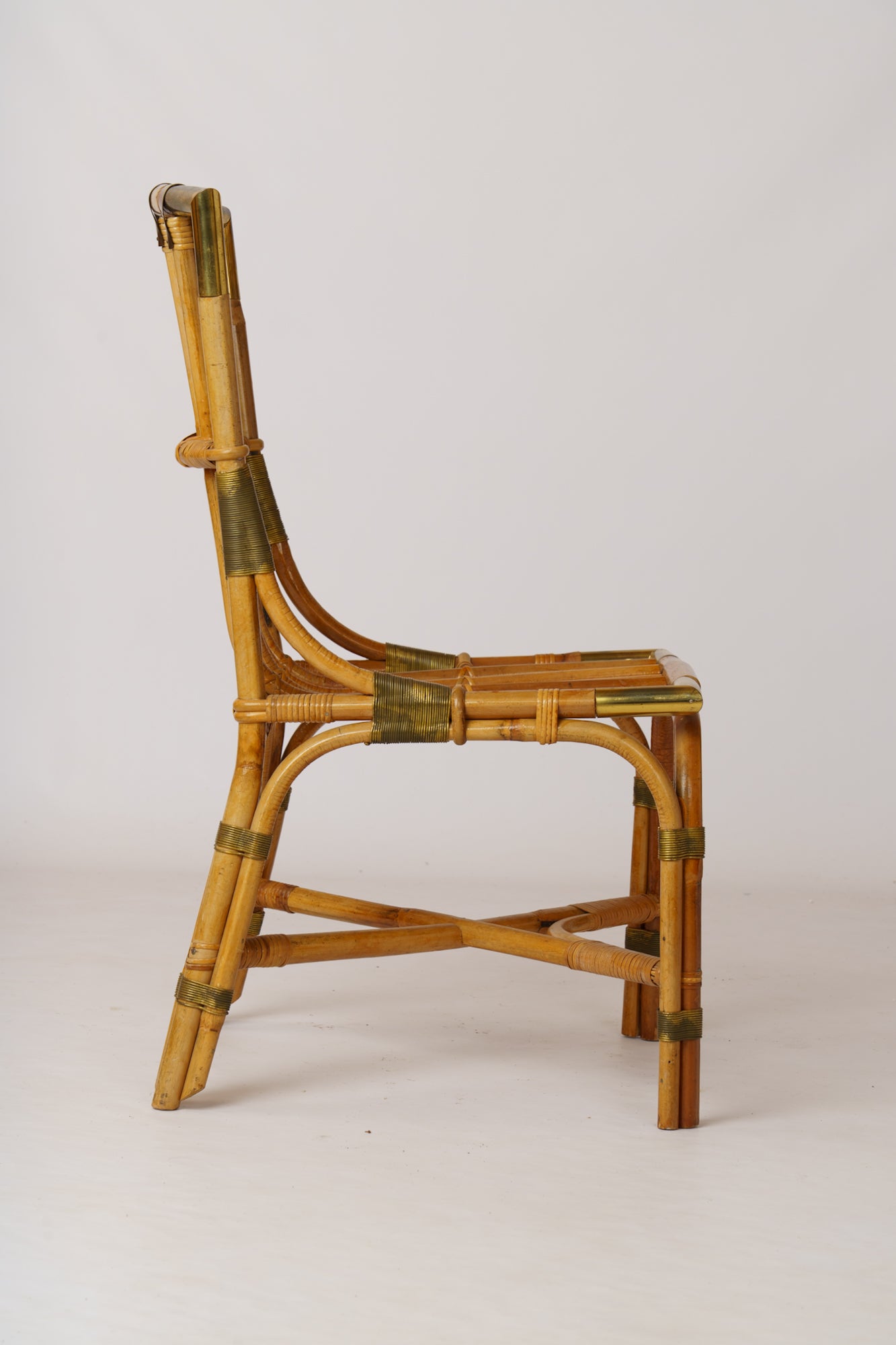 Rattan & Brass Desk & Chair by Gilles Sermadiras, Ed. Maison & Jardin - 1960's