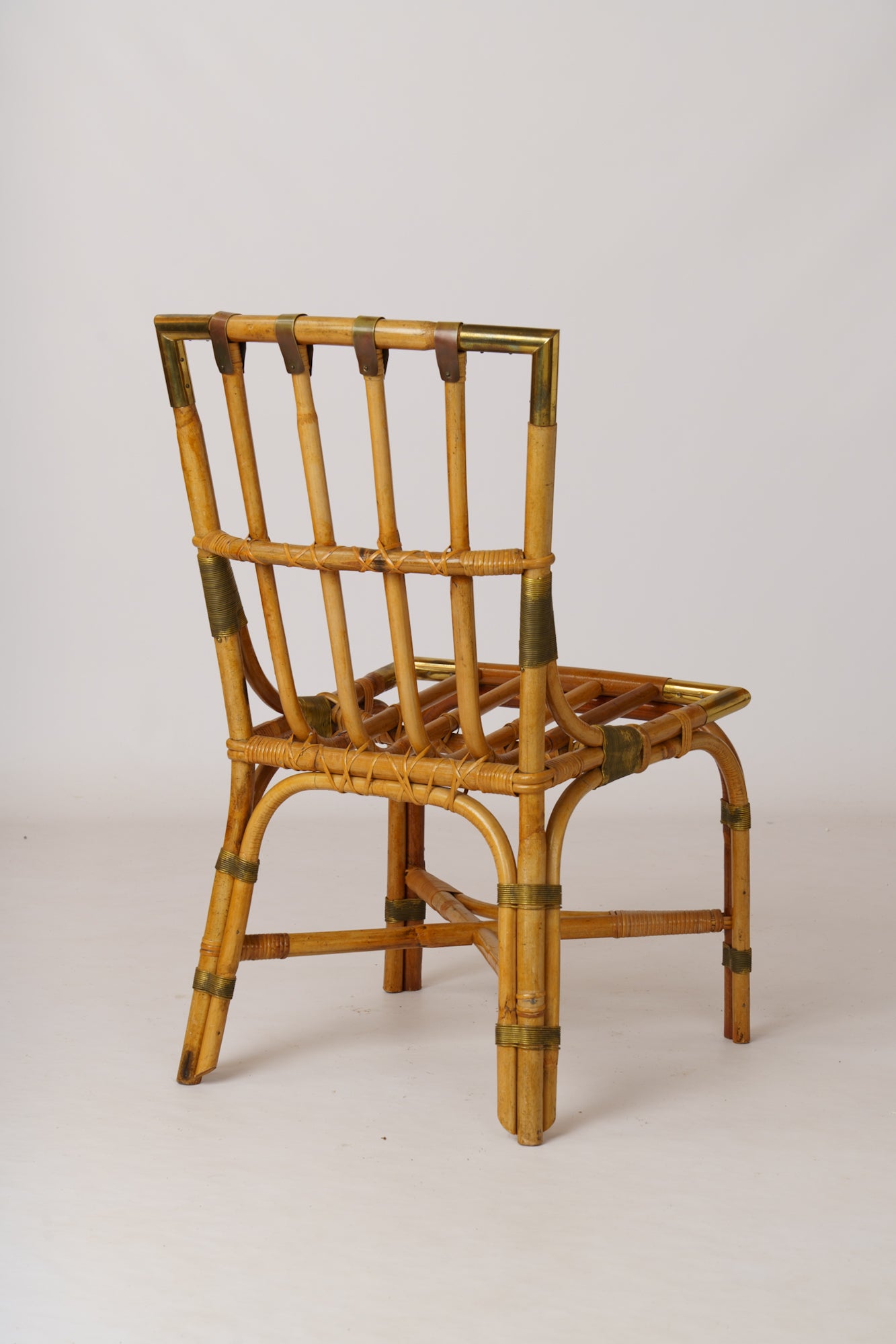 Rattan & Brass Desk & Chair by Gilles Sermadiras, Ed. Maison & Jardin - 1960's