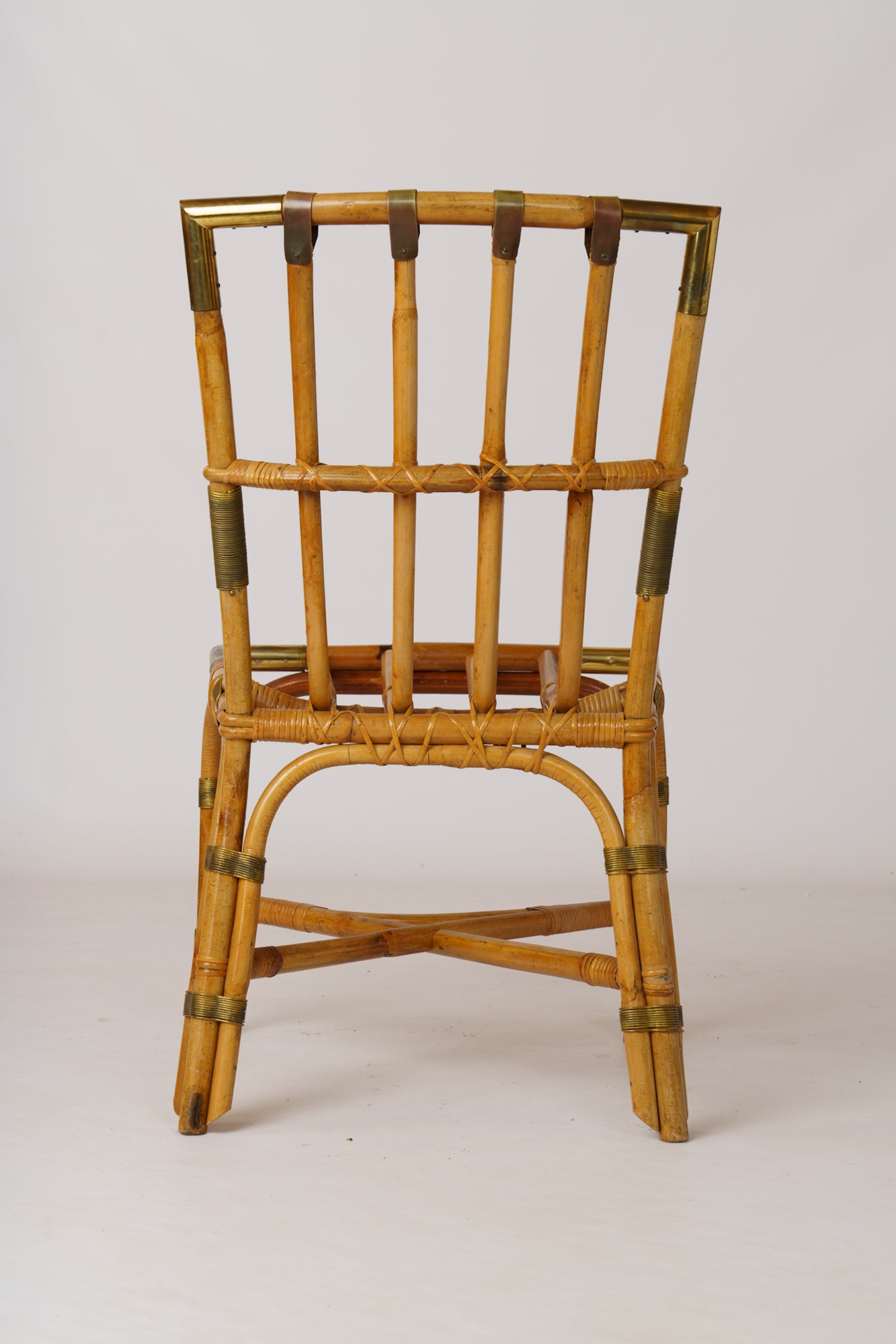 Rattan & Brass Desk & Chair by Gilles Sermadiras, Ed. Maison & Jardin - 1960's