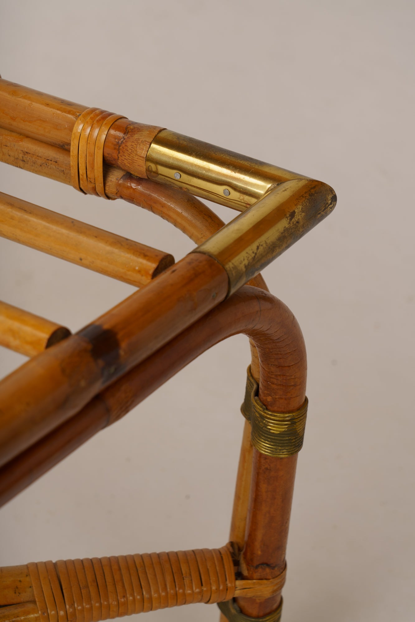 Rattan & Brass Desk & Chair by Gilles Sermadiras, Ed. Maison & Jardin - 1960's
