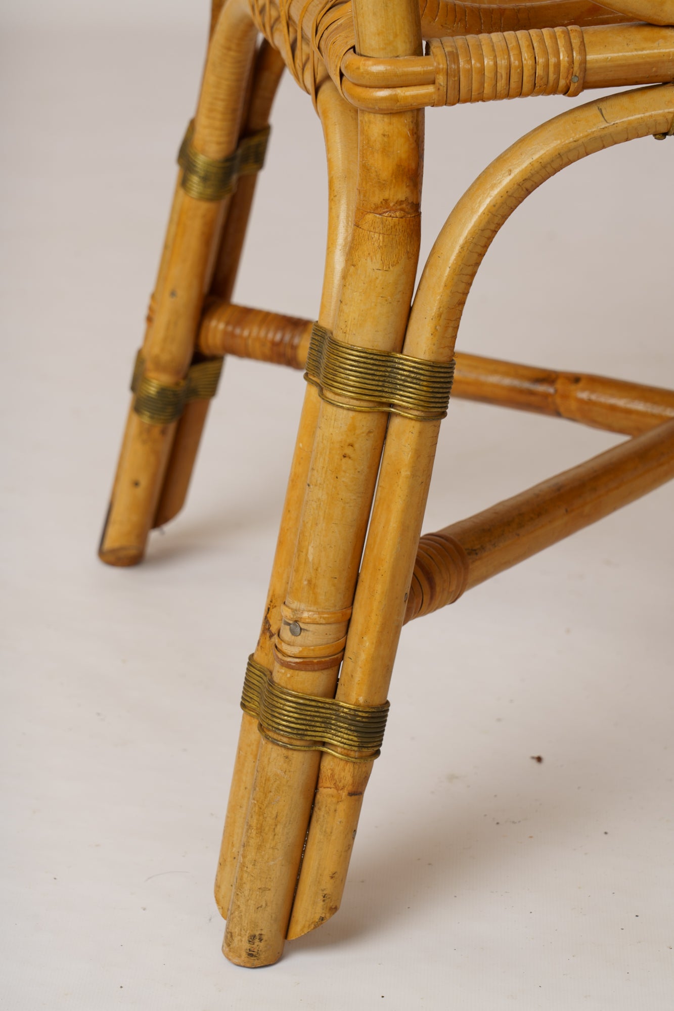 Rattan & Brass Desk & Chair by Gilles Sermadiras, Ed. Maison & Jardin - 1960's