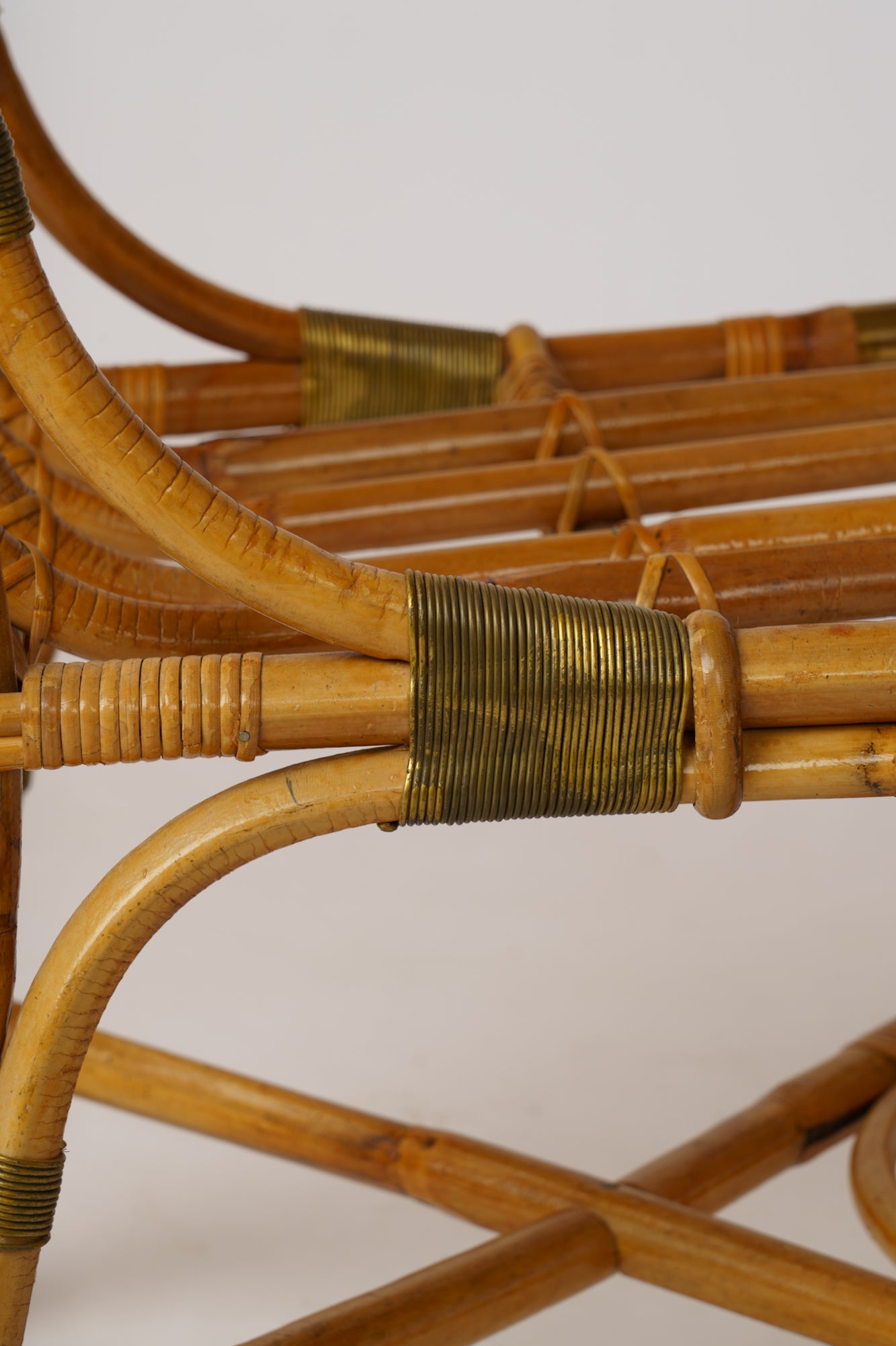 Rattan & Brass Desk & Chair by Gilles Sermadiras, Ed. Maison & Jardin - 1960's