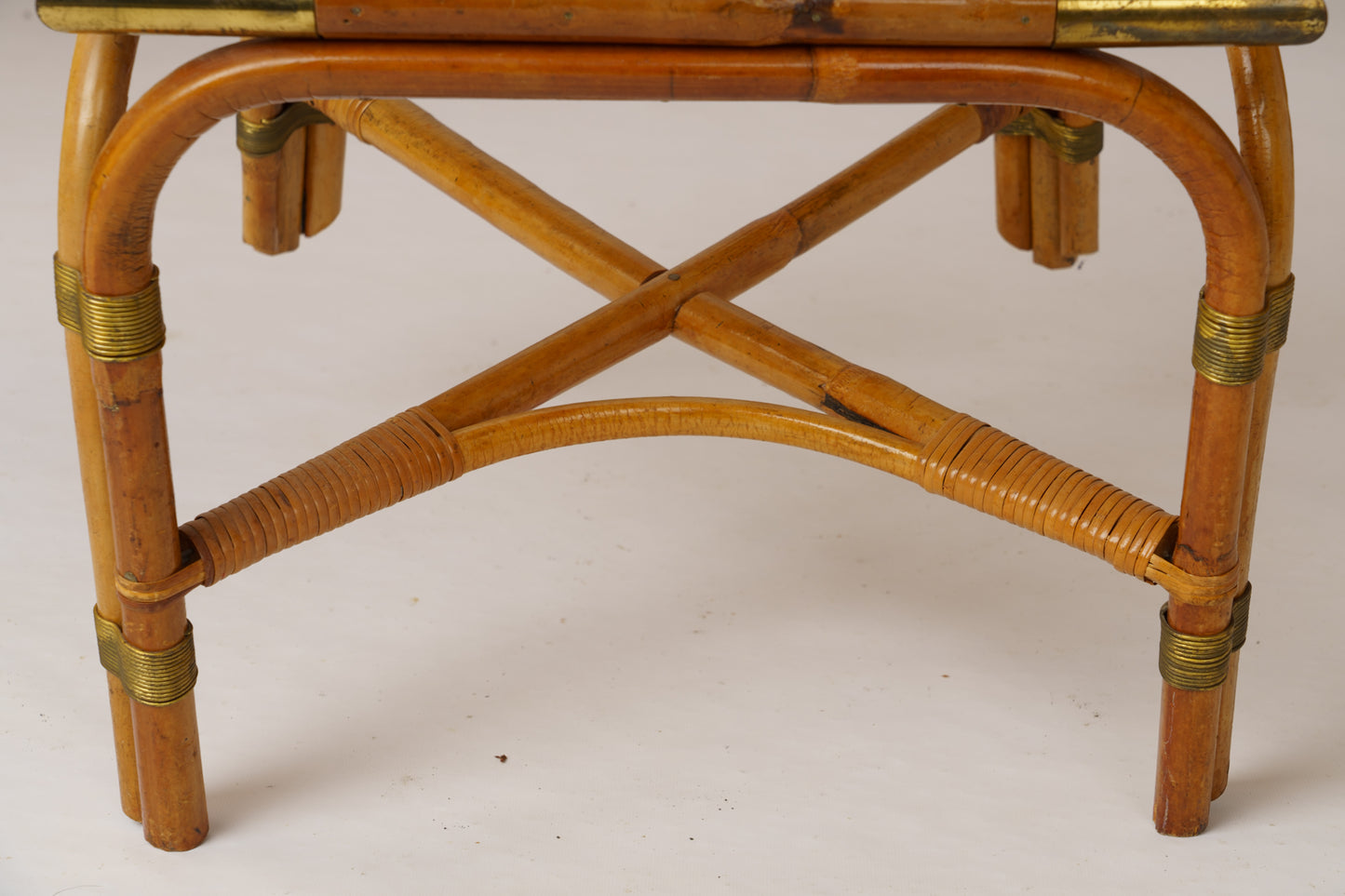Rattan & Brass Desk & Chair by Gilles Sermadiras, Ed. Maison & Jardin - 1960's
