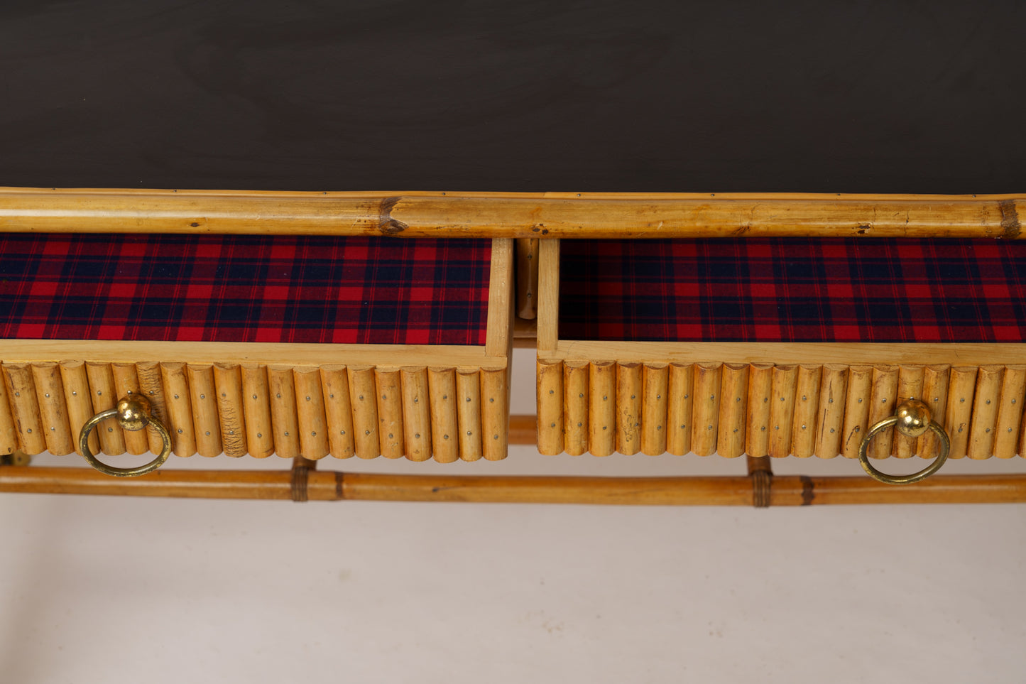 Rattan & Brass Desk & Chair by Gilles Sermadiras, Ed. Maison & Jardin - 1960's