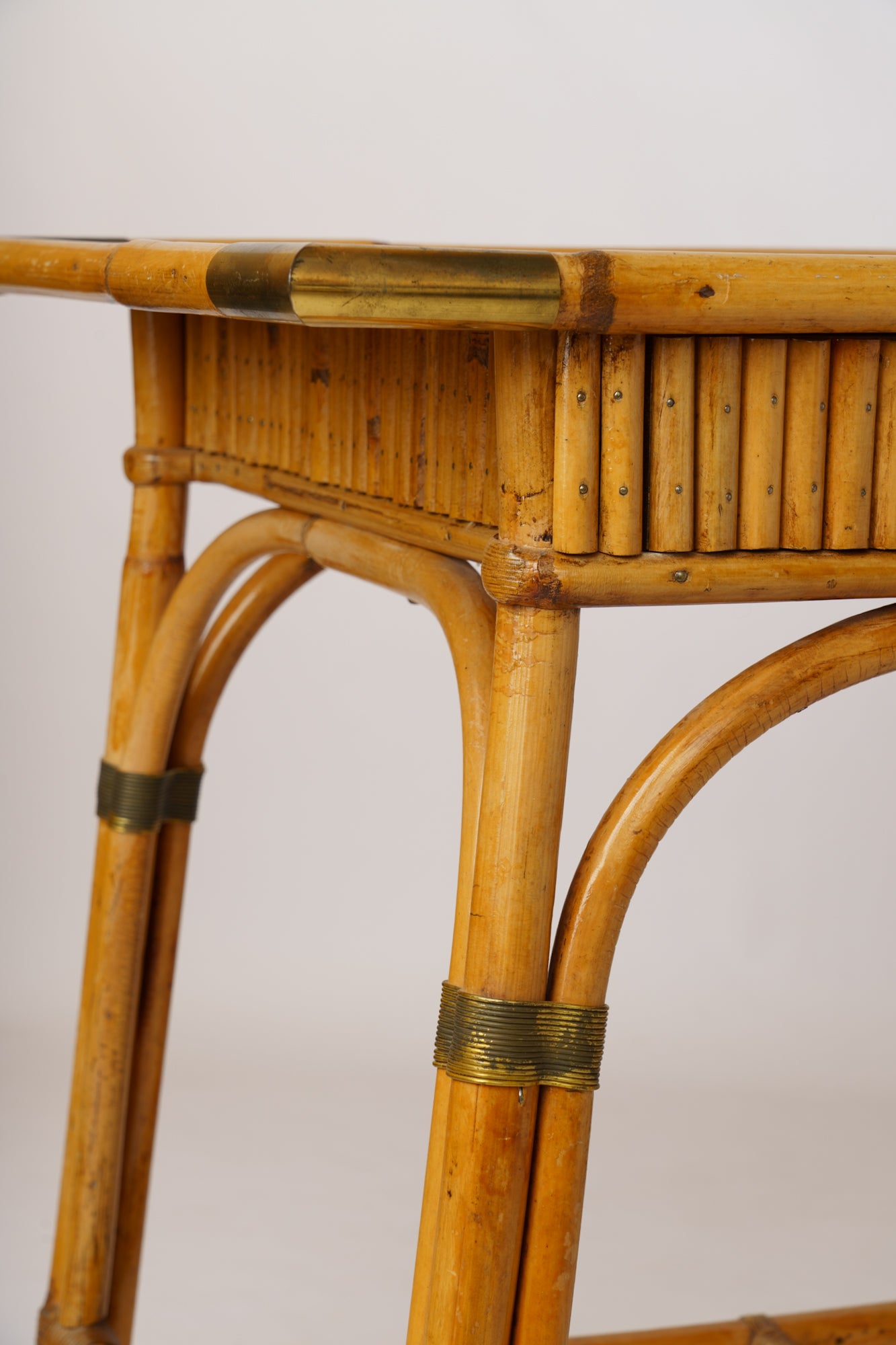 Rattan & Brass Desk & Chair by Gilles Sermadiras, Ed. Maison & Jardin - 1960's