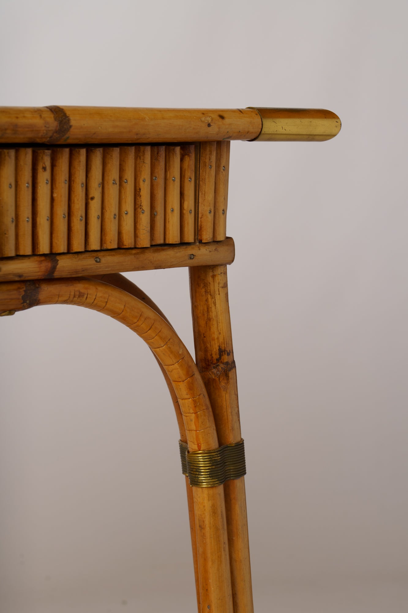 Rattan & Brass Desk & Chair by Gilles Sermadiras, Ed. Maison & Jardin - 1960's