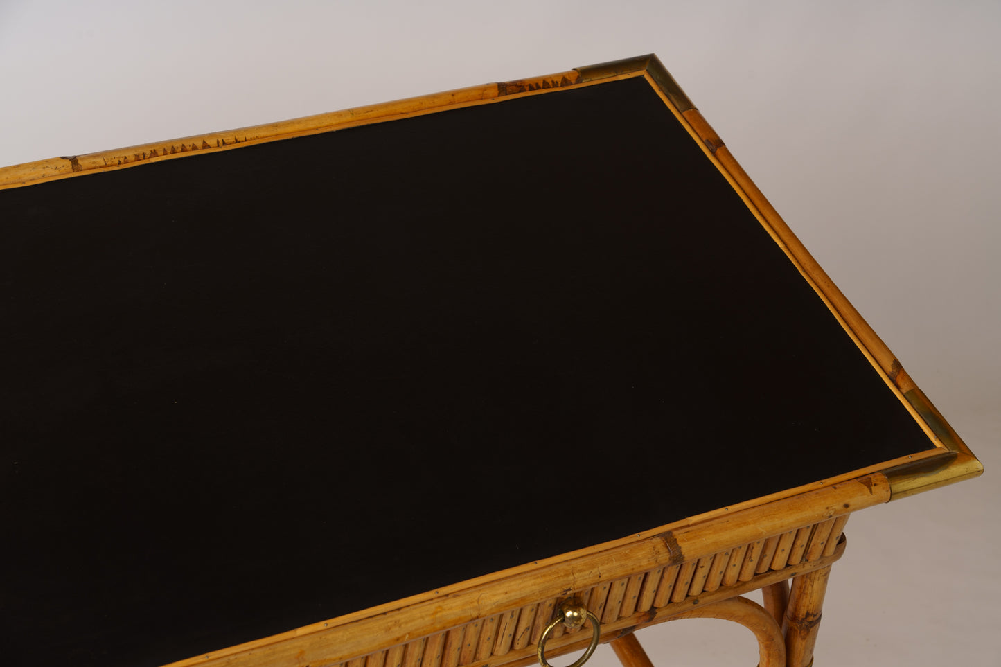Rattan & Brass Desk & Chair by Gilles Sermadiras, Ed. Maison & Jardin - 1960's