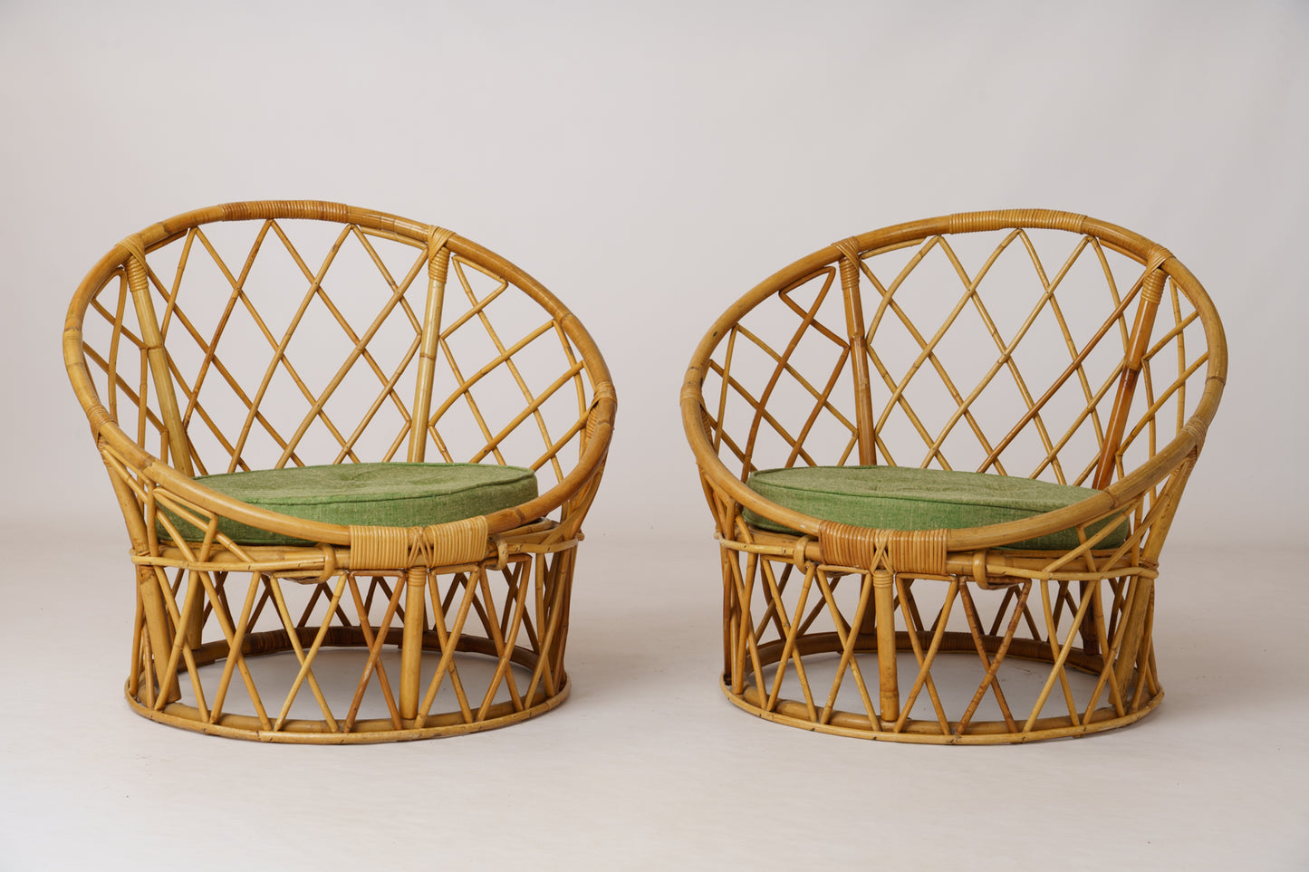 Pair of Signed "Berceau" Basket Rattan Loungers by Audoux Minnet - France 1960's