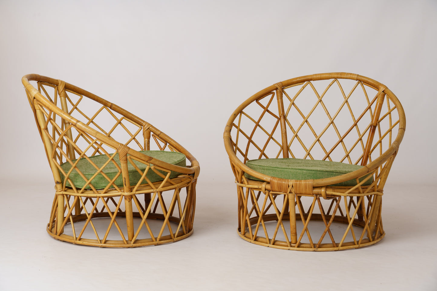 Pair of Signed "Berceau" Basket Rattan Loungers by Audoux Minnet - France 1960's