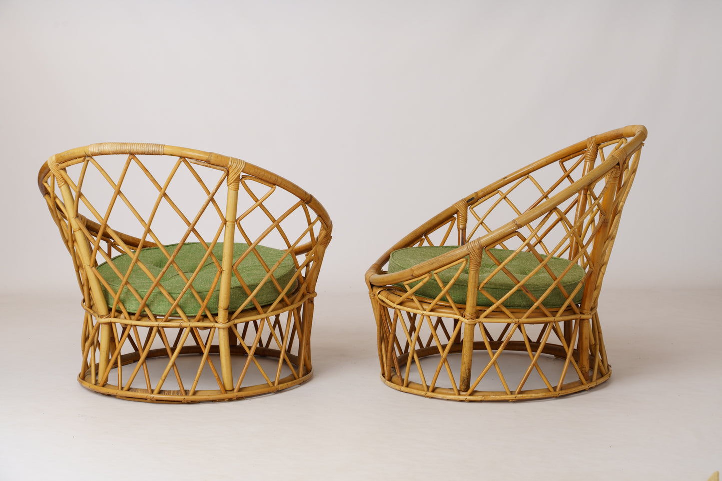 Pair of Signed "Berceau" Basket Rattan Loungers by Audoux Minnet - France 1960's