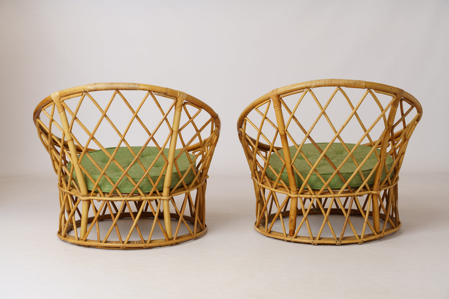 Pair of Signed "Berceau" Basket Rattan Loungers by Audoux Minnet - France 1960's
