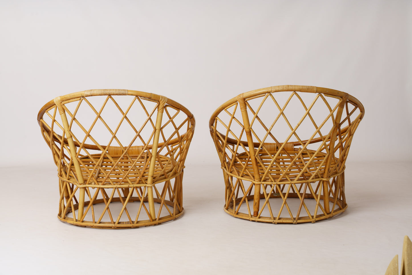 Pair of Signed "Berceau" Basket Rattan Loungers by Audoux Minnet - France 1960's