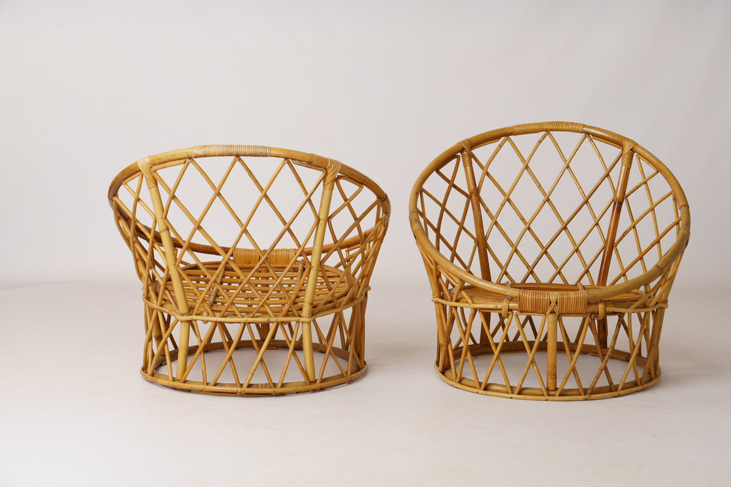 Pair of Signed "Berceau" Basket Rattan Loungers by Audoux Minnet - France 1960's