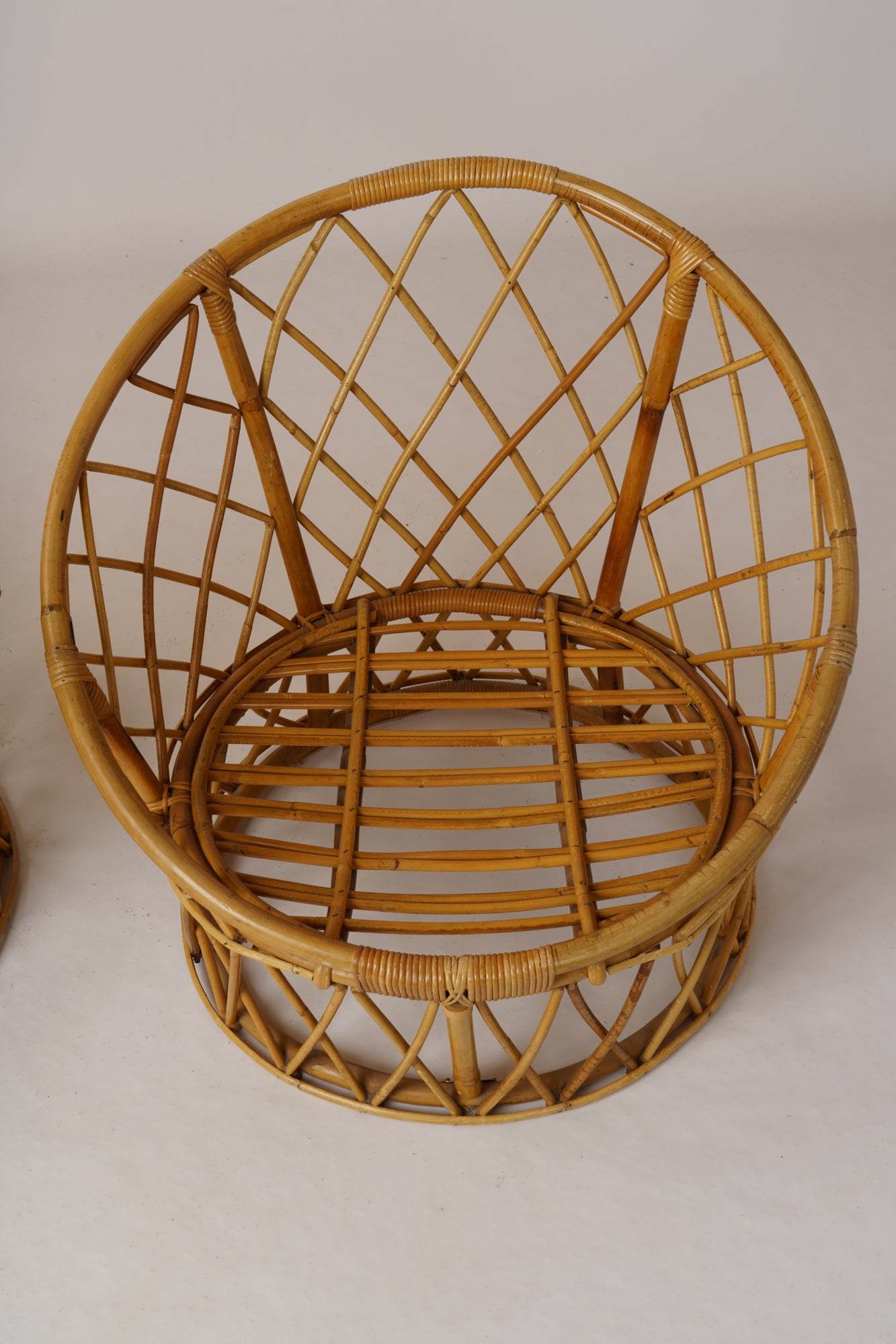 Pair of Signed "Berceau" Basket Rattan Loungers by Audoux Minnet - France 1960's