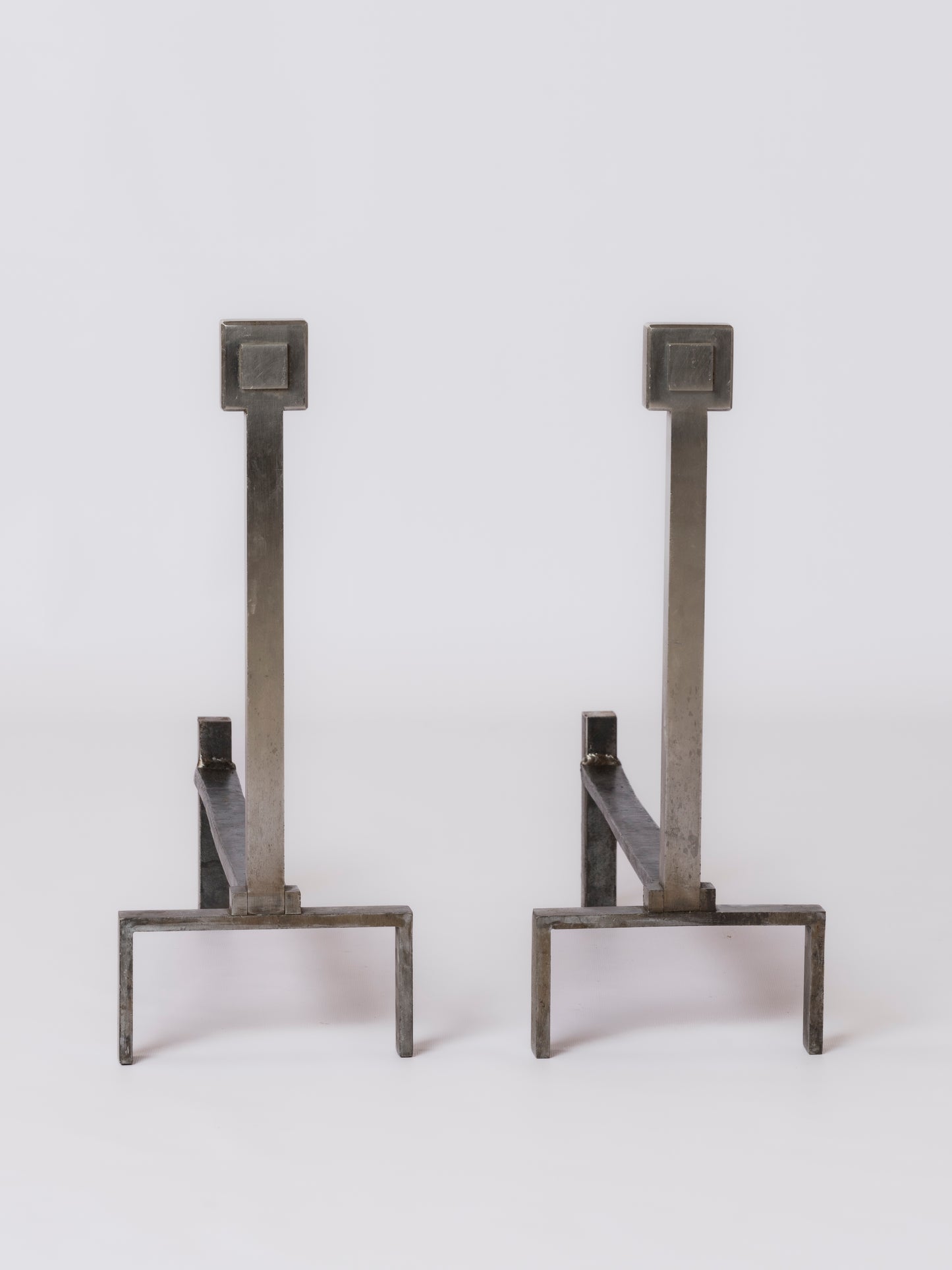 Big Size Modernist Stainless Steel Andirons in the style of Adnet - France 1970s