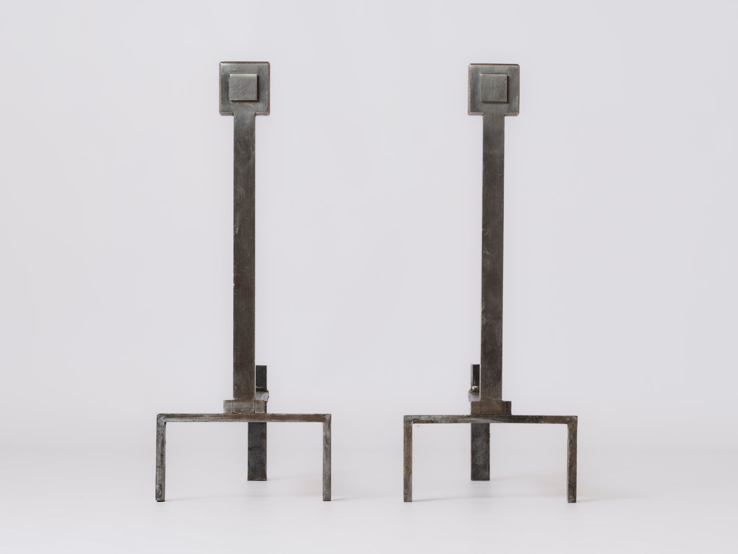 Big Size Modernist Stainless Steel Andirons in the style of Adnet - France 1970s