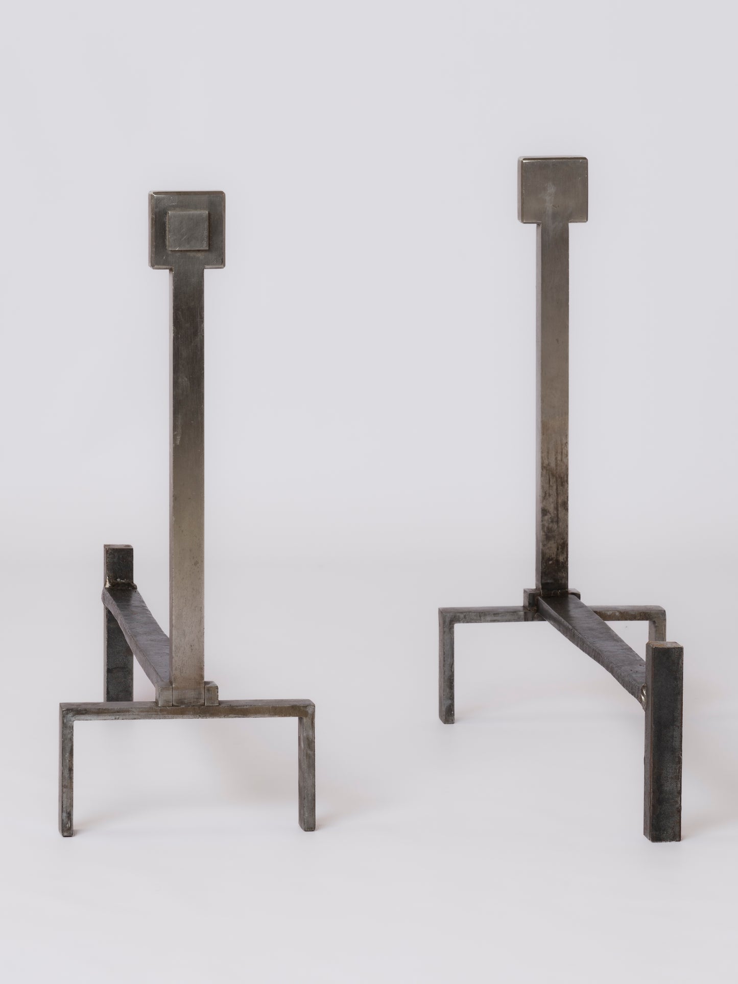 Big Size Modernist Stainless Steel Andirons in the style of Adnet - France 1970s