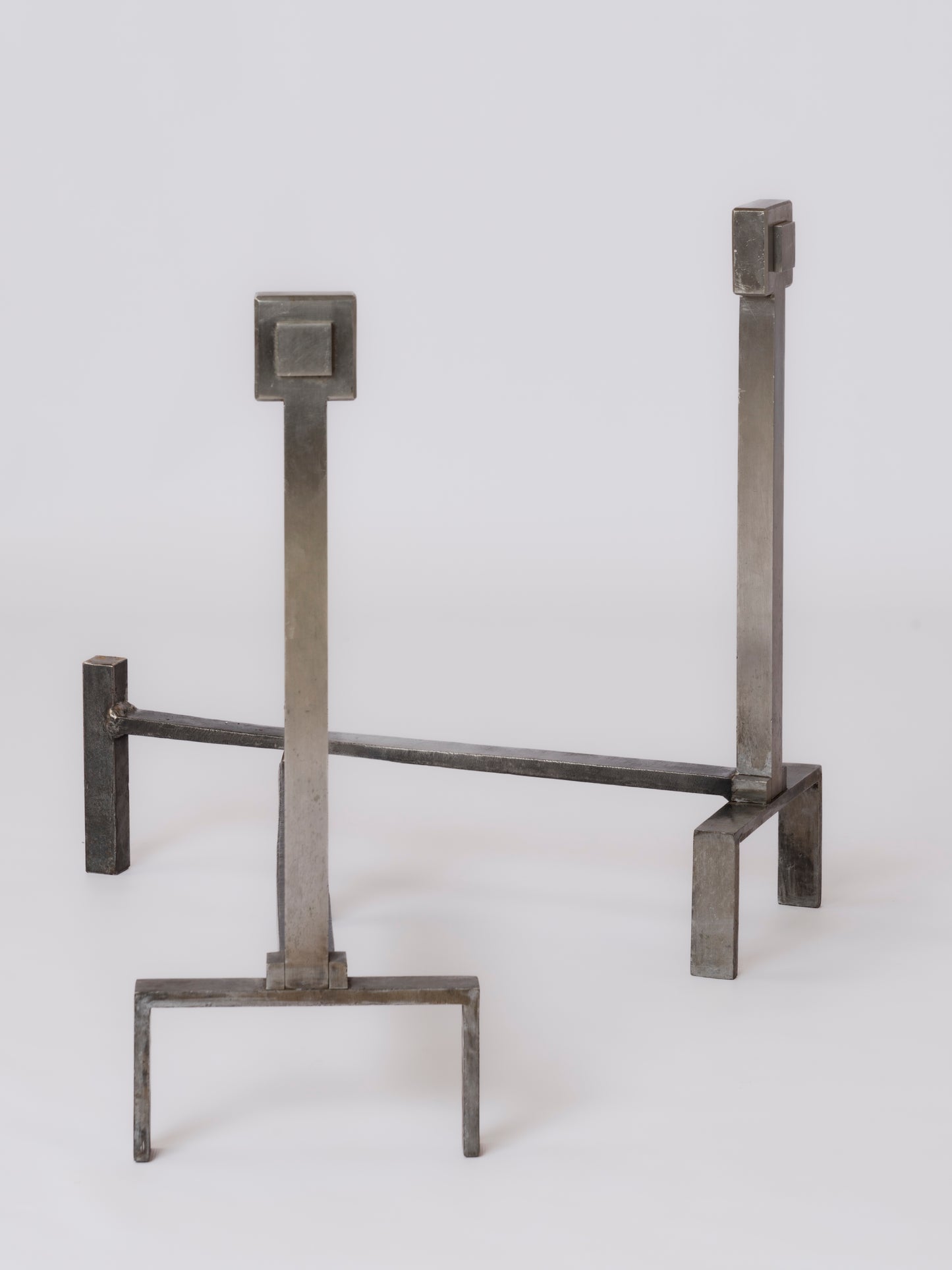 Big Size Modernist Stainless Steel Andirons in the style of Adnet - France 1970s