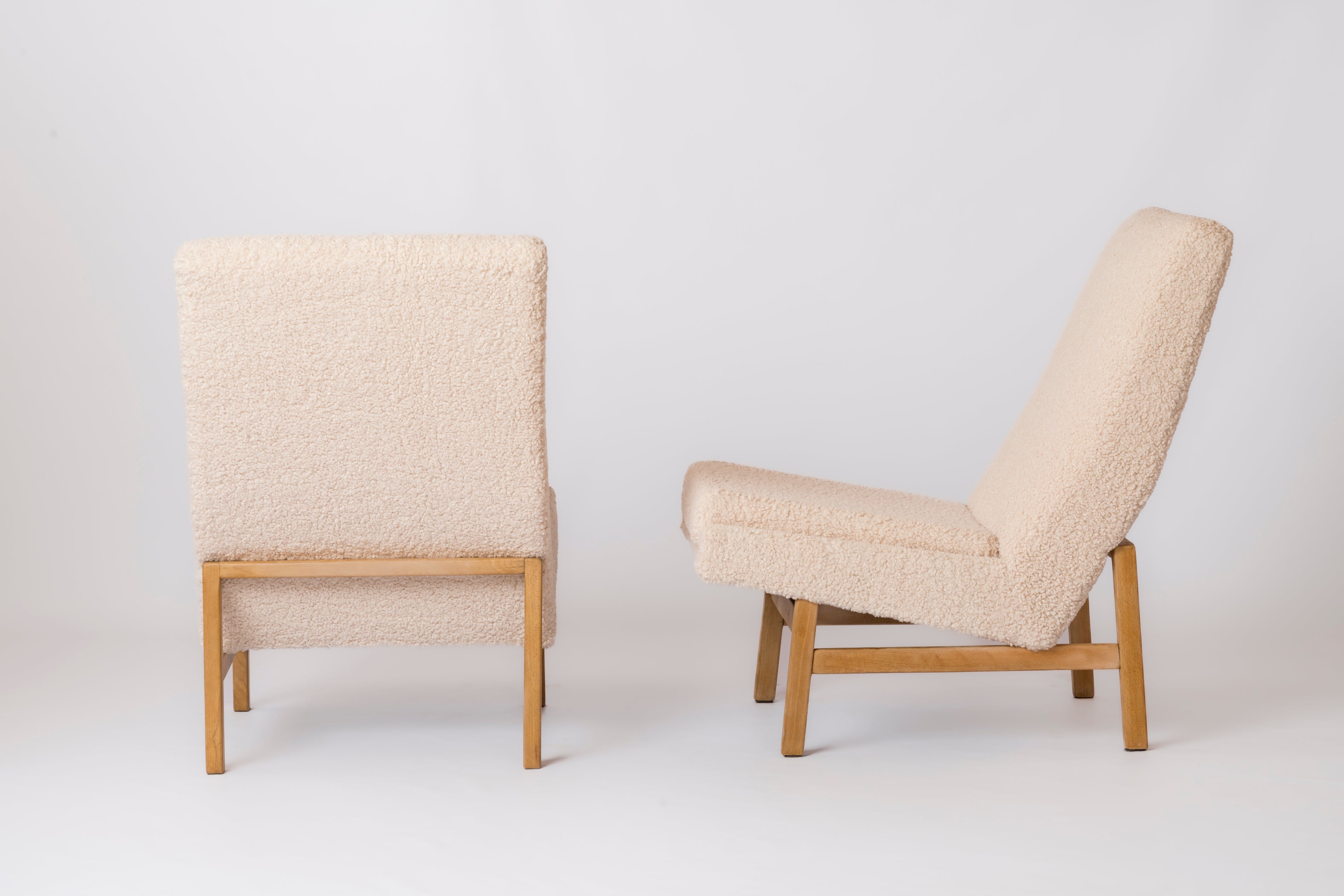 Ash & Cream Boucle Chairs by Guariche, Mortier, Motte for ARP, France, 1955