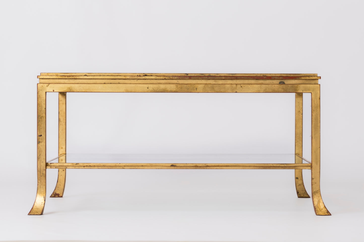 Gold Leaf & Red Patinated Solid Steel "Courbe" Coffee Table by Henri Pouenat