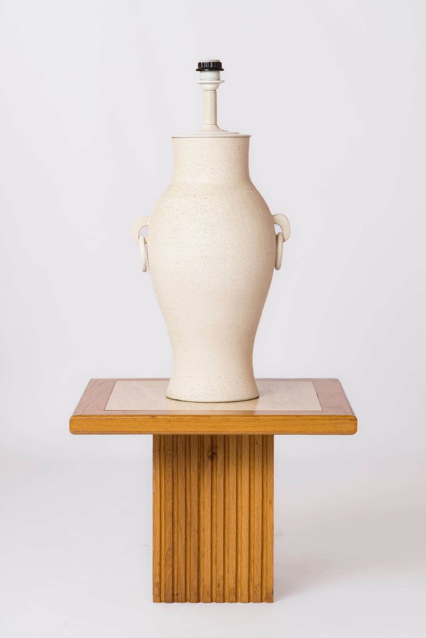 Important Amphora Shaped Lime Chamotte Clay Table Lamp - France 1940's