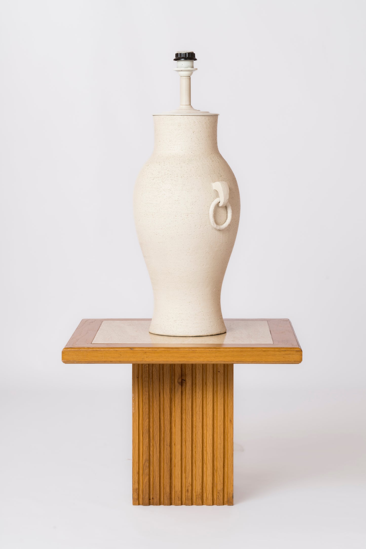 Important Amphora Shaped Lime Chamotte Clay Table Lamp - France 1940's