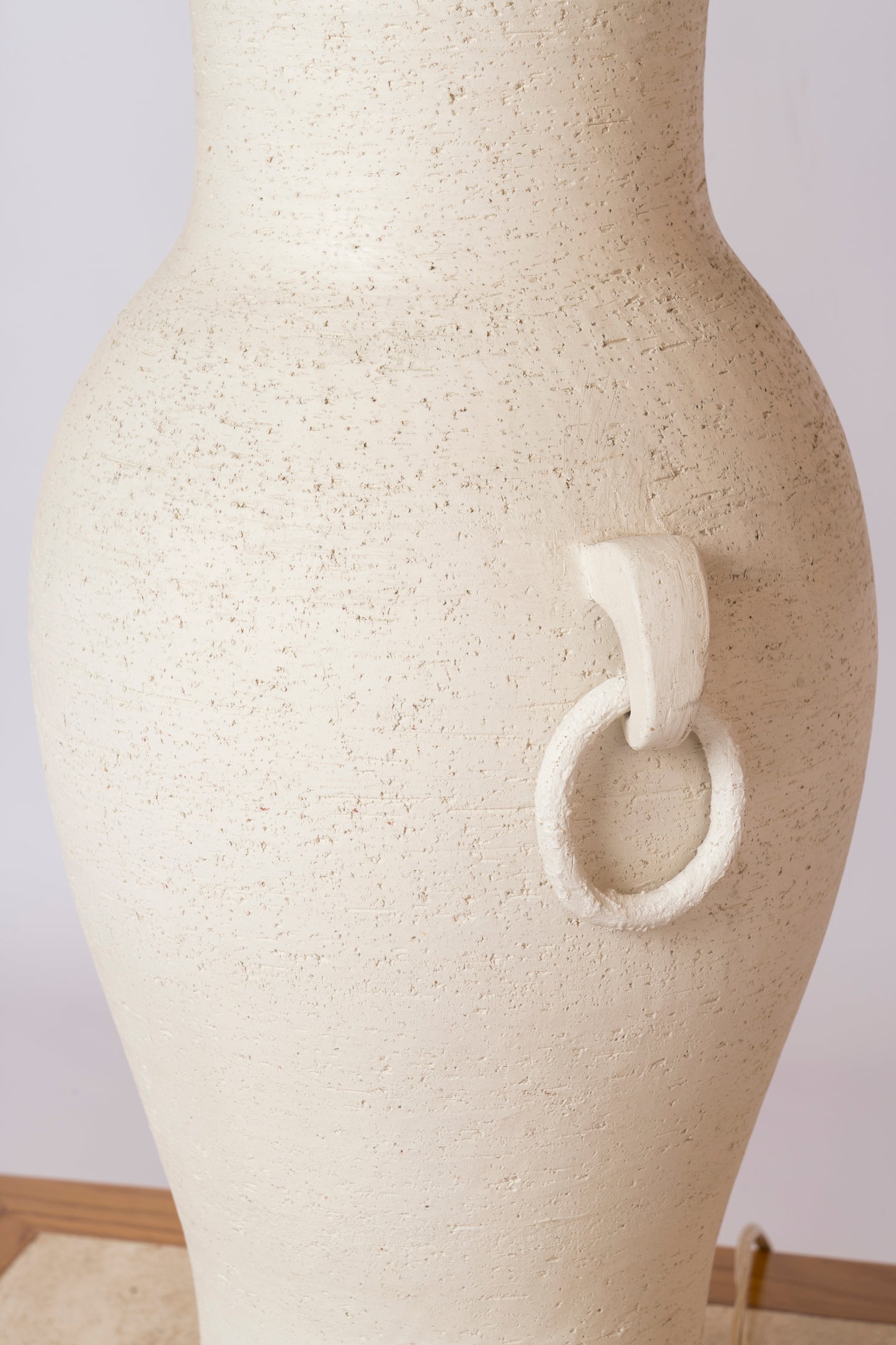 Important Amphora Shaped Lime Chamotte Clay Table Lamp - France 1940's