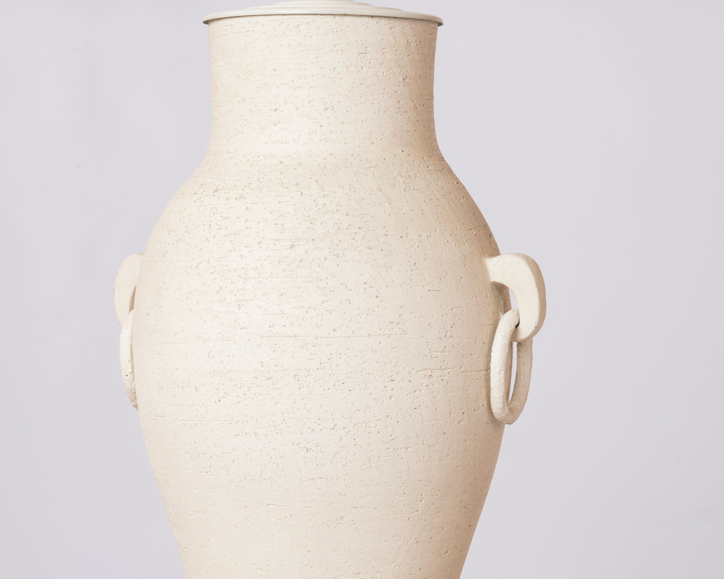 Important Amphora Shaped Lime Chamotte Clay Table Lamp - France 1940's
