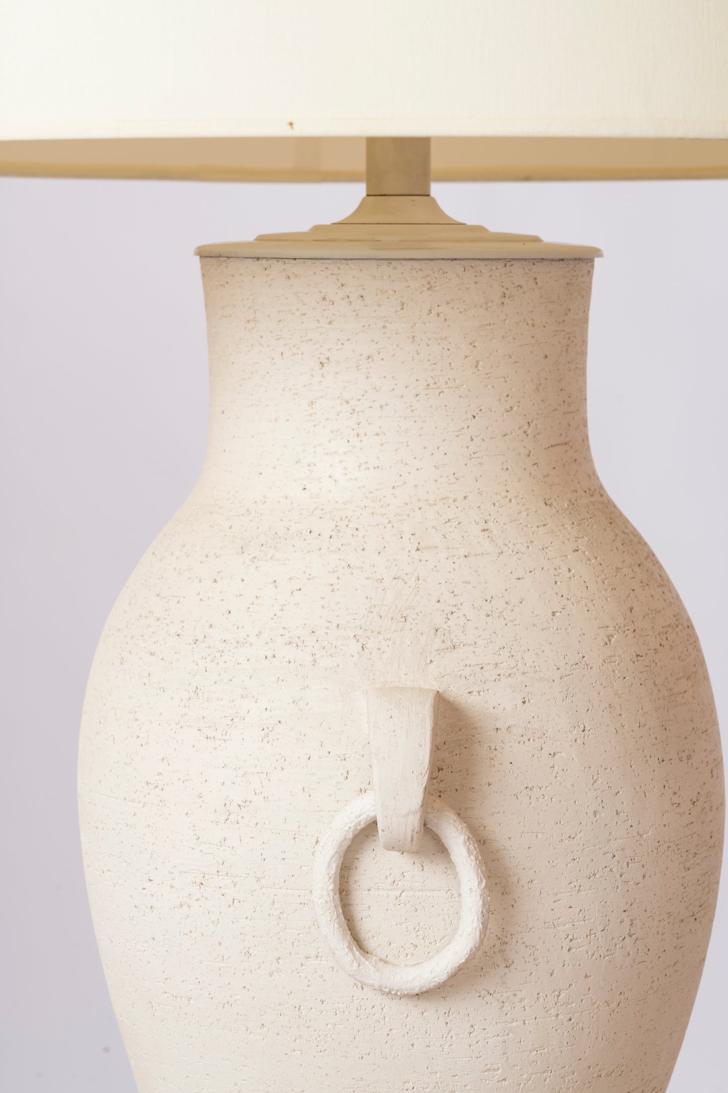Important Amphora Shaped Lime Chamotte Clay Table Lamp - France 1940's